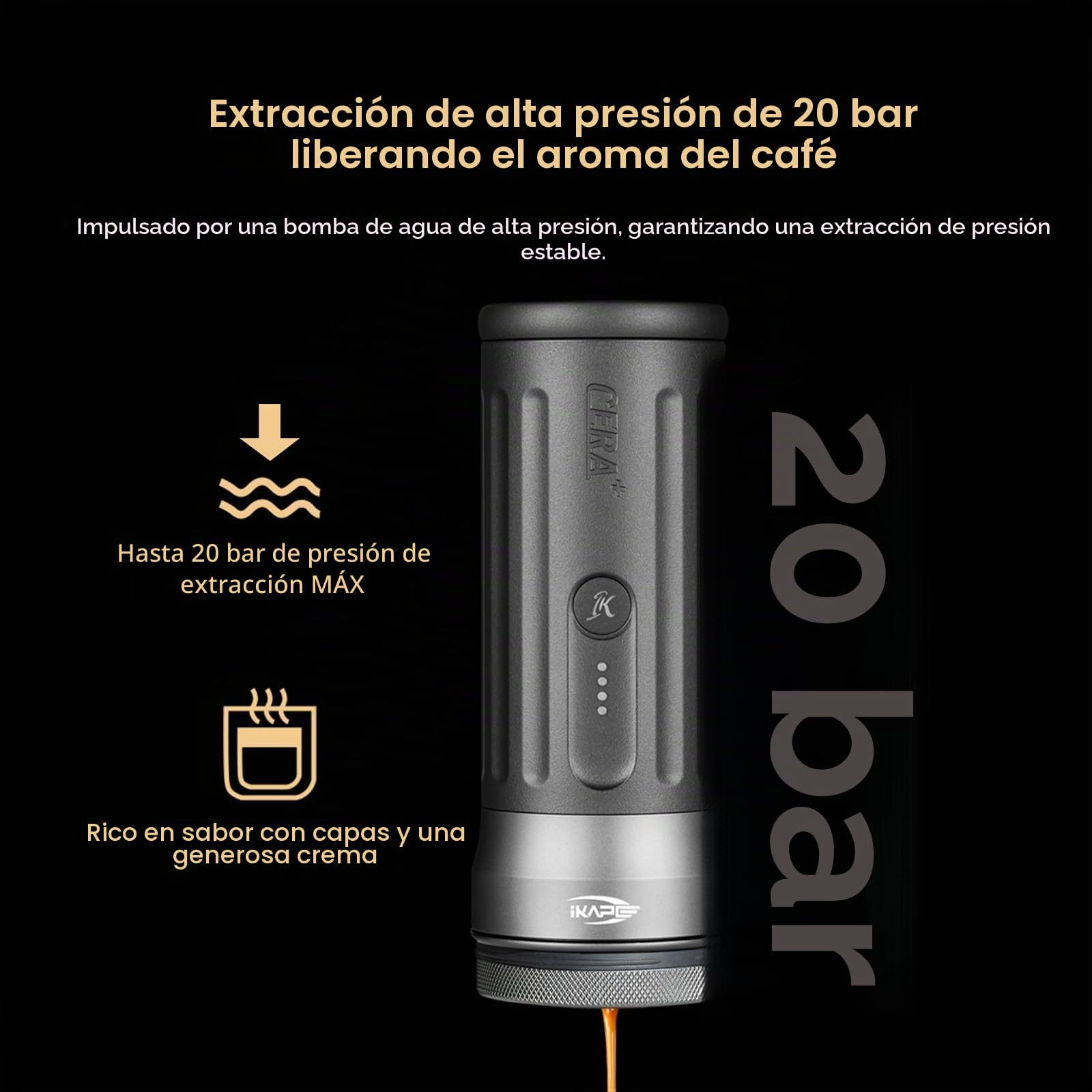 IKAPE KAPO K2 Pro Cafetera de Espresso Portátil con Conexión a App Bluetooth y Cesta sin Fondo de 58 mm, Cafetera Eléctrica, Presión de 20 bar, para Hogar, Viajes, Camping