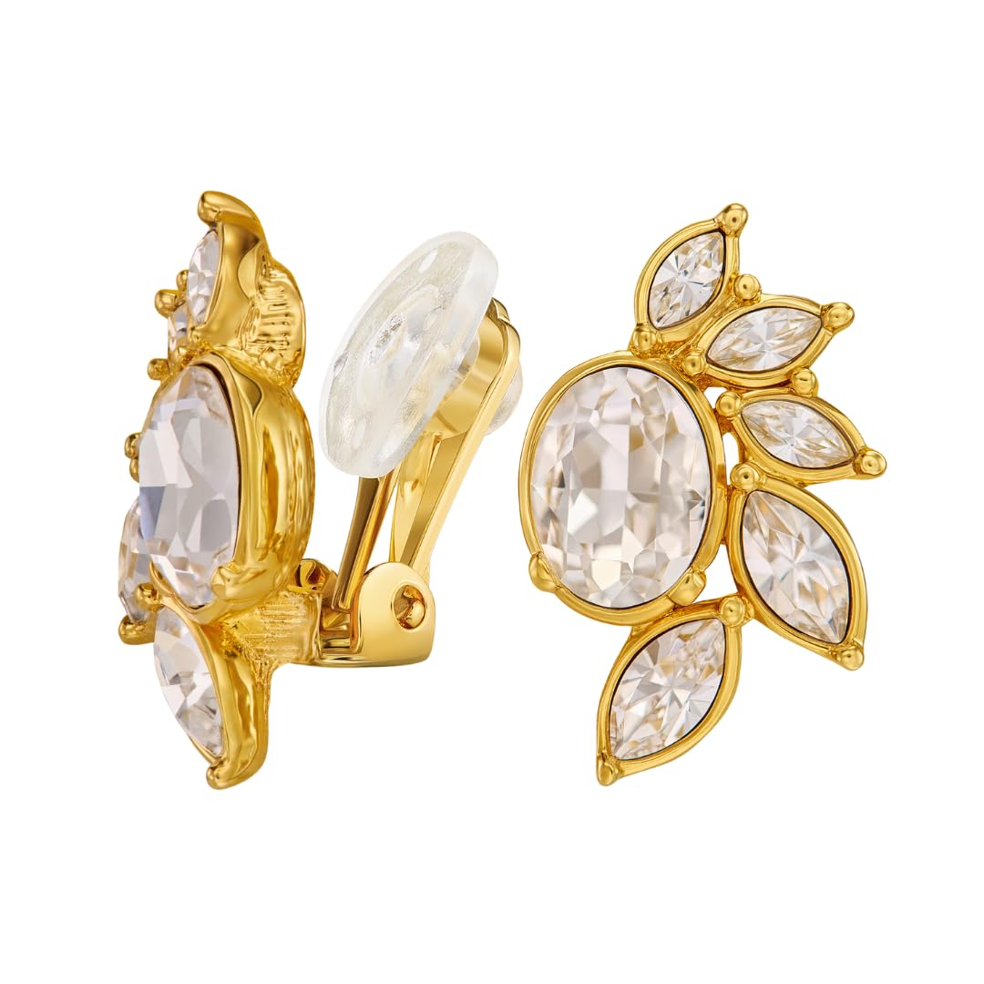 Traveller Ohrclip - Damen - Goldfarben - Kristalle - 22kt vergoldet - Halbe Blume - 20 x 12 mm - 157776