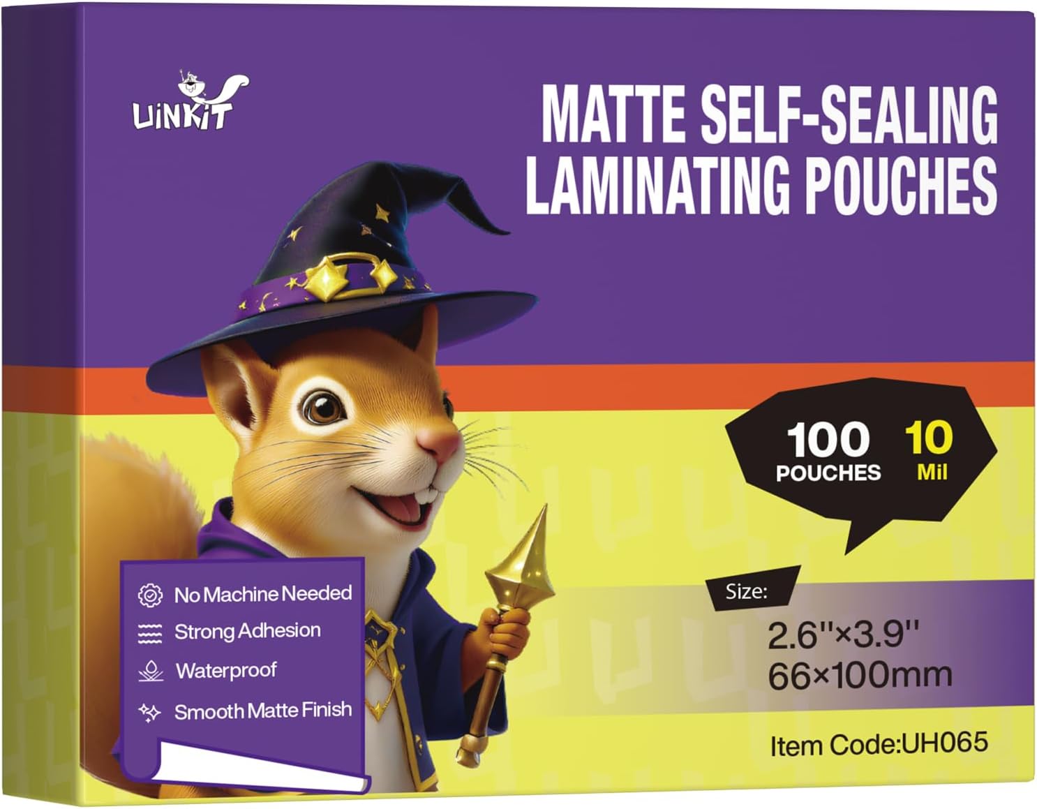 Uinkit 10Mil Matte Self-Seal Laminating Pouches, Double-Sided for 2.6x3.9Inches Business Card, Glare & Fingerprint Resistant for Restaurant IDs, School Badges, Corporate Access - No Machine