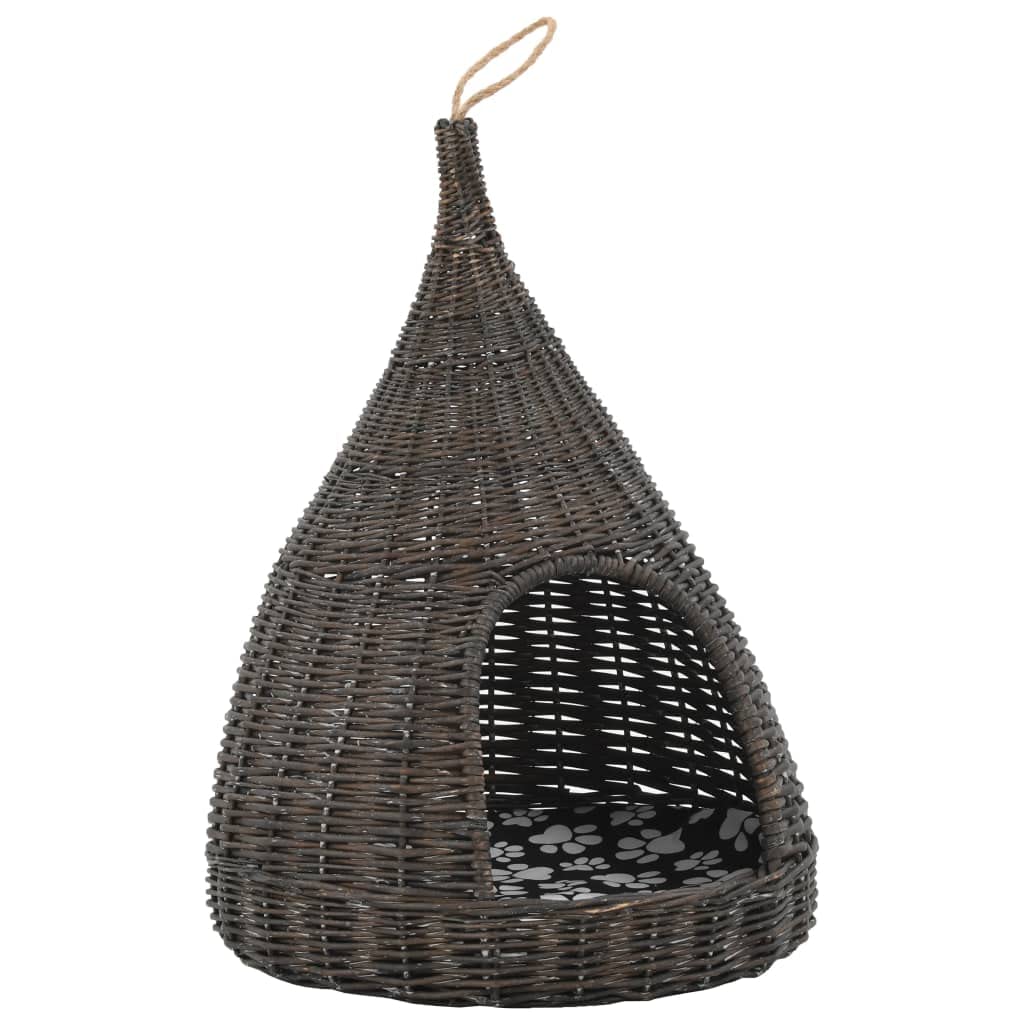 Cuccia per gatti in vimini naturale con cuscino, cuccia per gatti a forma di tipi, 40 x 60 cm, cestino in vimini da appendere per gattini e gatti piccoli, grigio