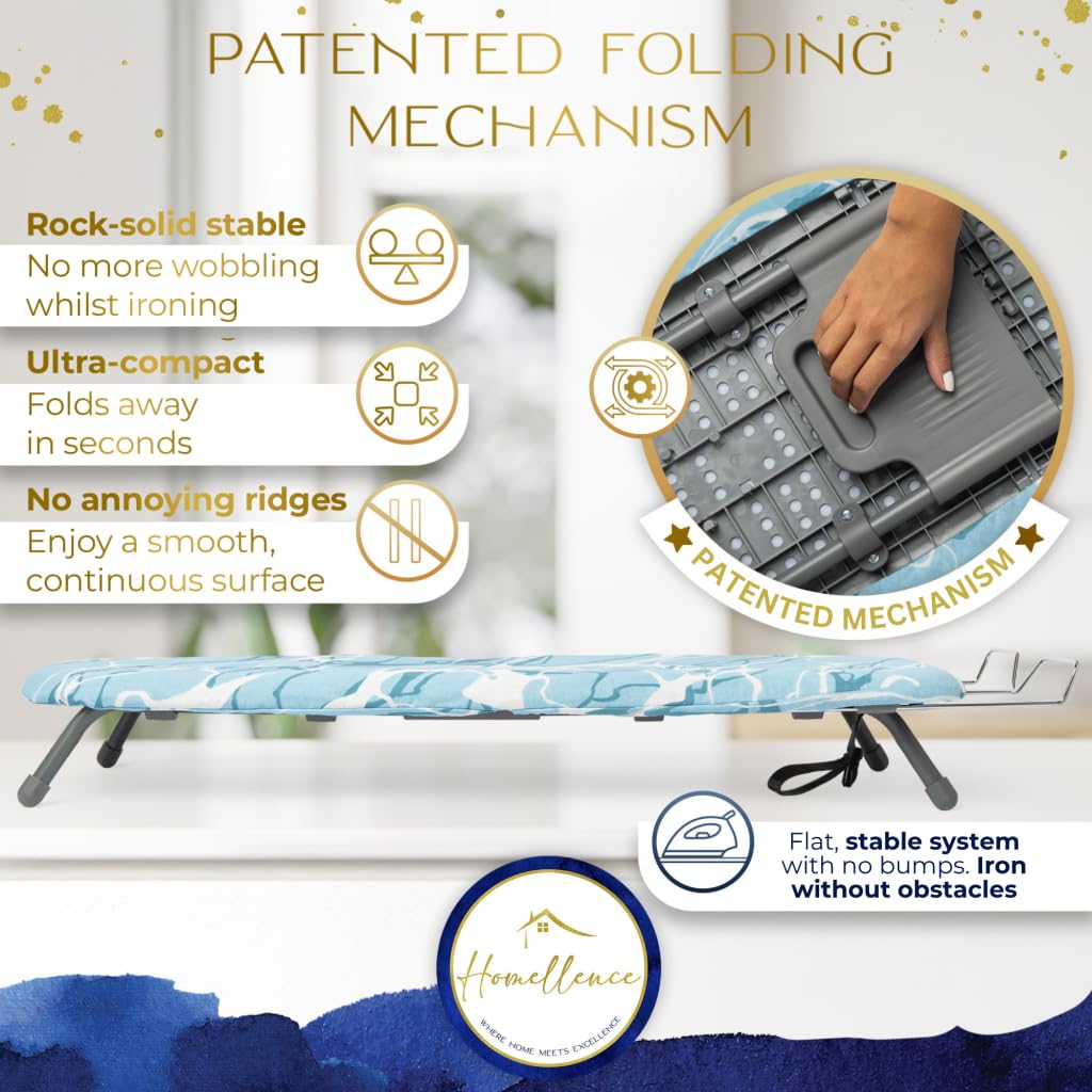 Homellence Table Top Ironing Board - Small Mini Folding Ironing Board, Blue, 82L x 31W cm - Image 2
