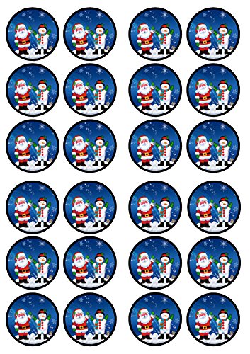 Christmas Santa Snowman Edible PREMIUM THICKNESS SWEETENED VANILLA, Wafer Rice Paper Cupcake Toppers/Decorations by Cian's Cupcake Toppers Ltd
