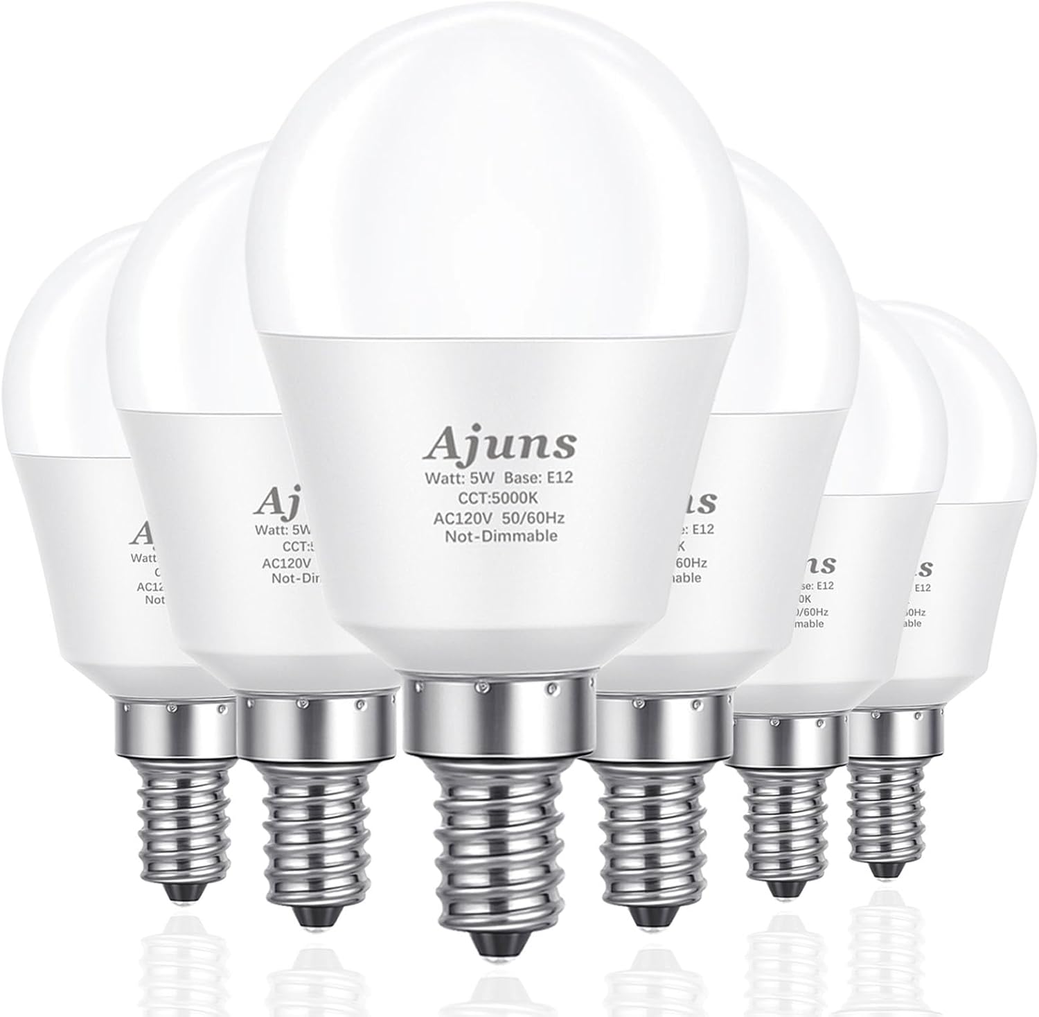 5Watt (40W Equivalent) LED Bulbs, E12 Small Base Ceiling Fan Light Bulbs,450 Lumen,Warm White 2700K, 120V A15 LED Bulb Globe Shape,Non Dimmable, 6 Packs