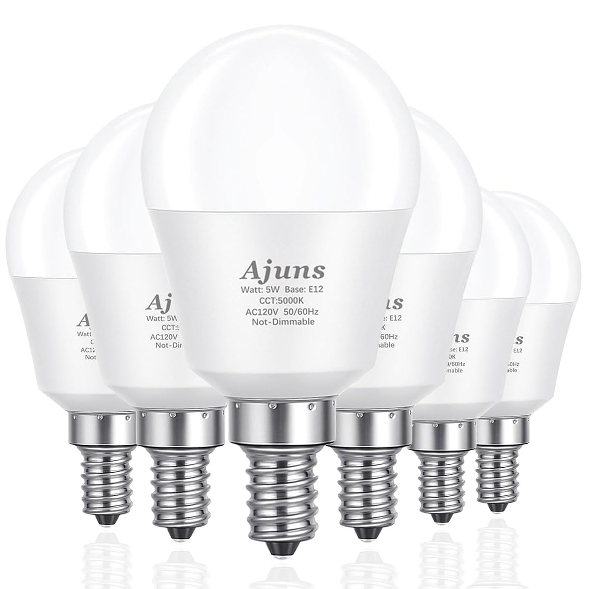 Ajuns E12 LED Bulbs, Daylight 5000K, 40W Equivalent, 450 Lumen, 6 Pack,