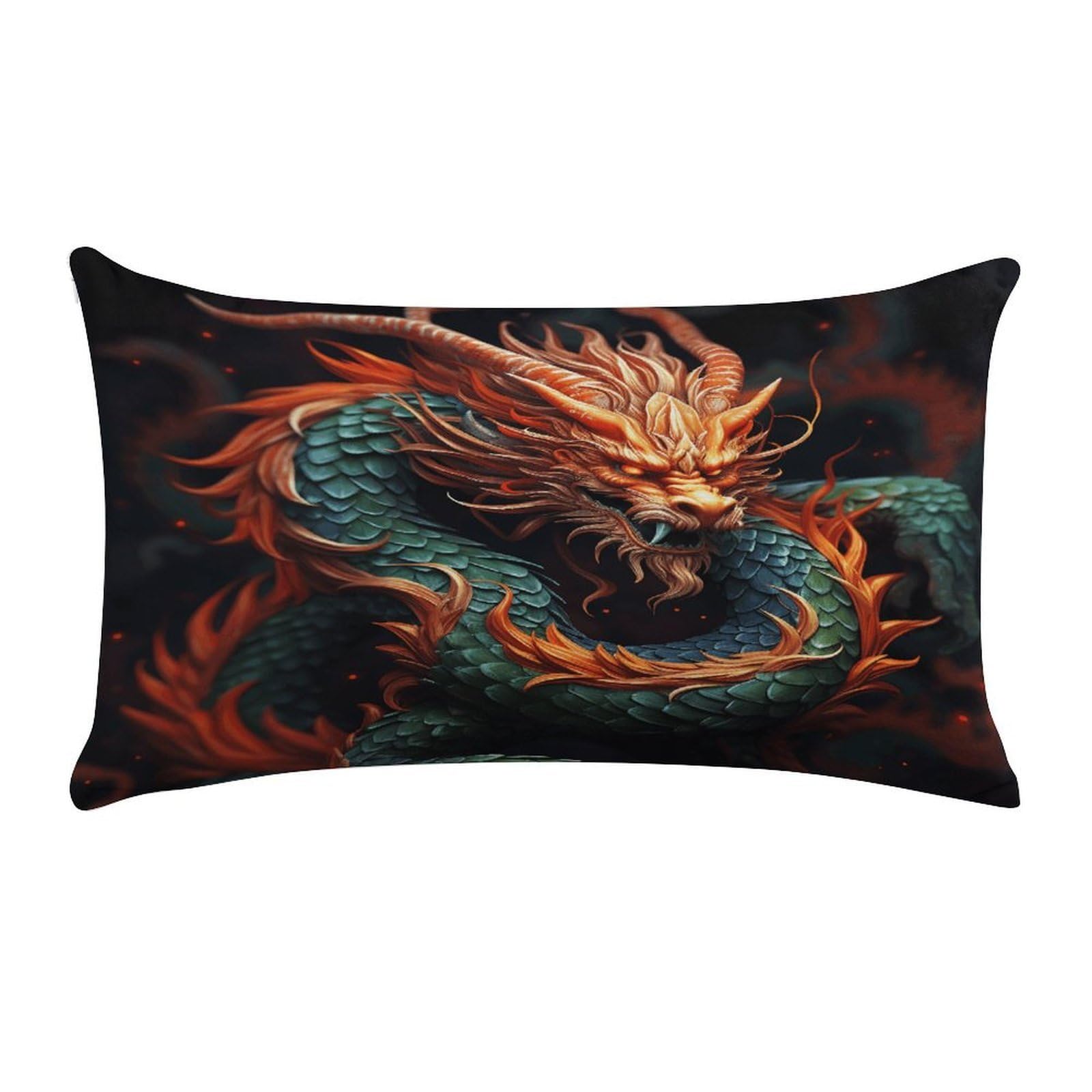 VstaDank Chinese Dragon Throw Pillow Cover Rectangular Lumbar Throw Pillow Case Soft Farmhouse Accent Decorative Cushion Cases Short Plush Pillowcase with Zipper 12 X 20 Inch