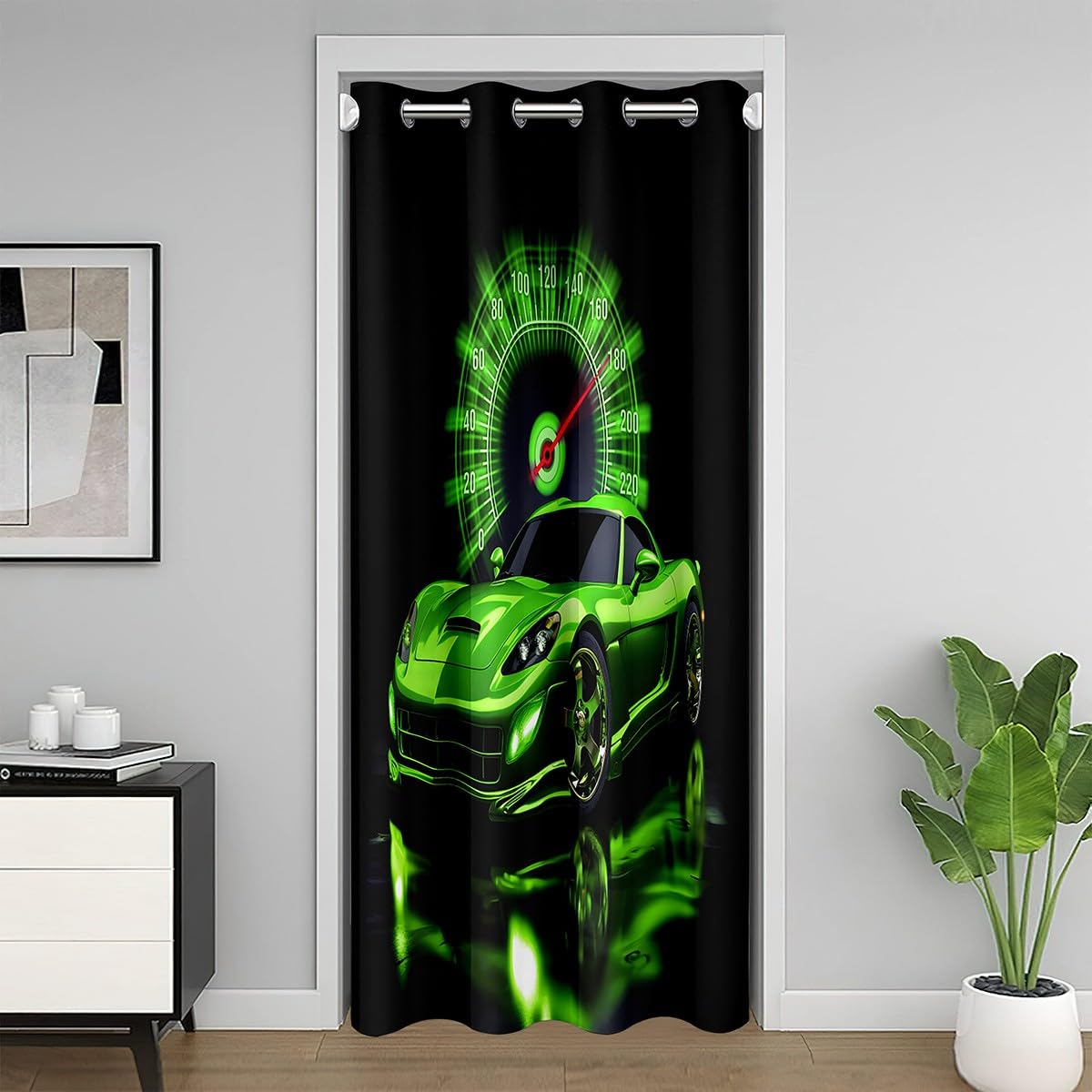 Racing Car Doorway Curtain Privacy 150x203cm Kids Green Race car 30%-50% Room Darkening Blackout Curtain Speed Sports Car Door Cover Curtain Extreme Sports Window Treatments Room Decor