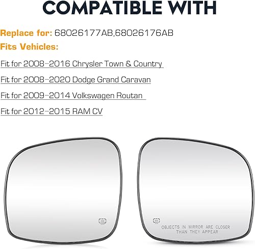 Miniatura 6 de Espejo izquierdo y derecho con calefacción para Dodge Grand Caravan 2008-2020, para Chrysler Town & Country 2008-2016, para RAM CV 2012-2015, para