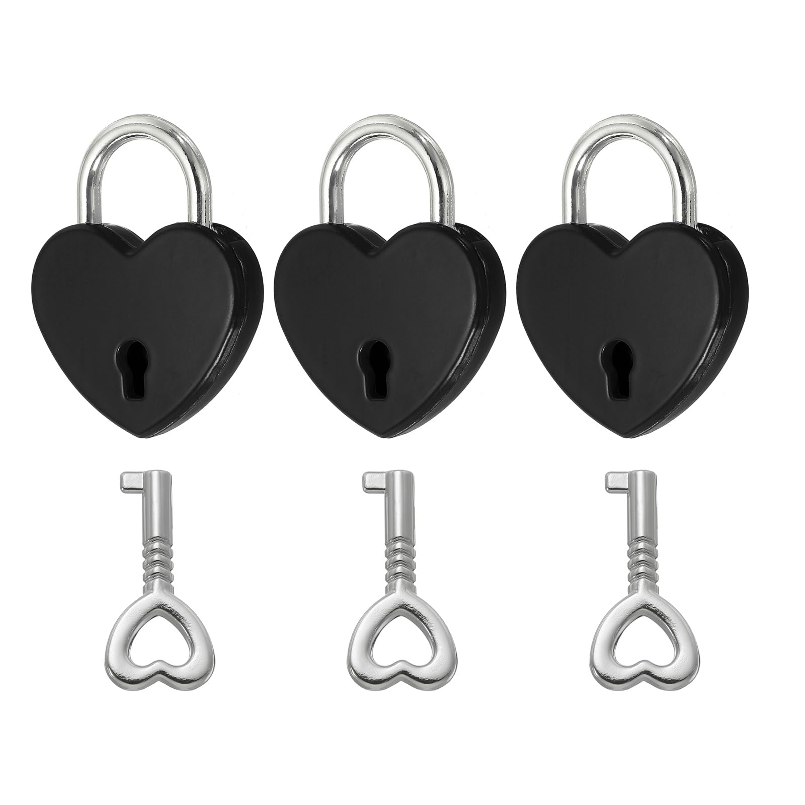 PATIKIL Mini Heart Lock with Key, (25 x 30 mm, Black) (3 Pcs), Heart Shaped Padlock Metal Love Locks, Suit for - Lover Bridge/Anniversary/Diary Book/Handbag/Jewelry Box