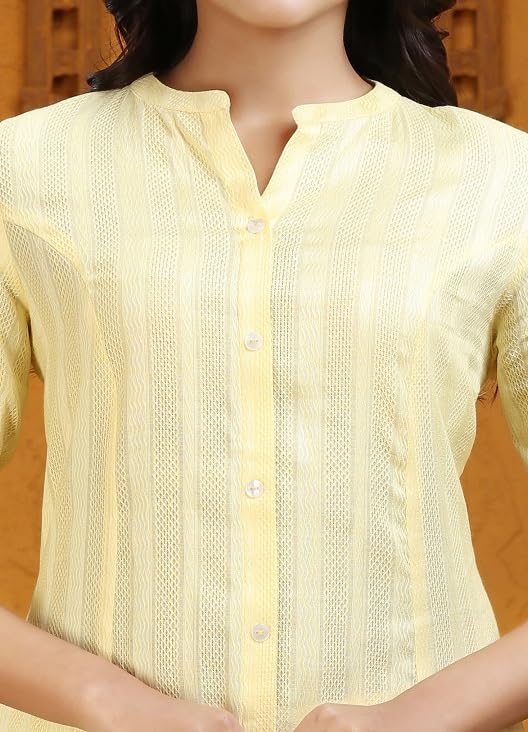 Image of Cotton Culture Yellow Cotton A Line Solid Kurta