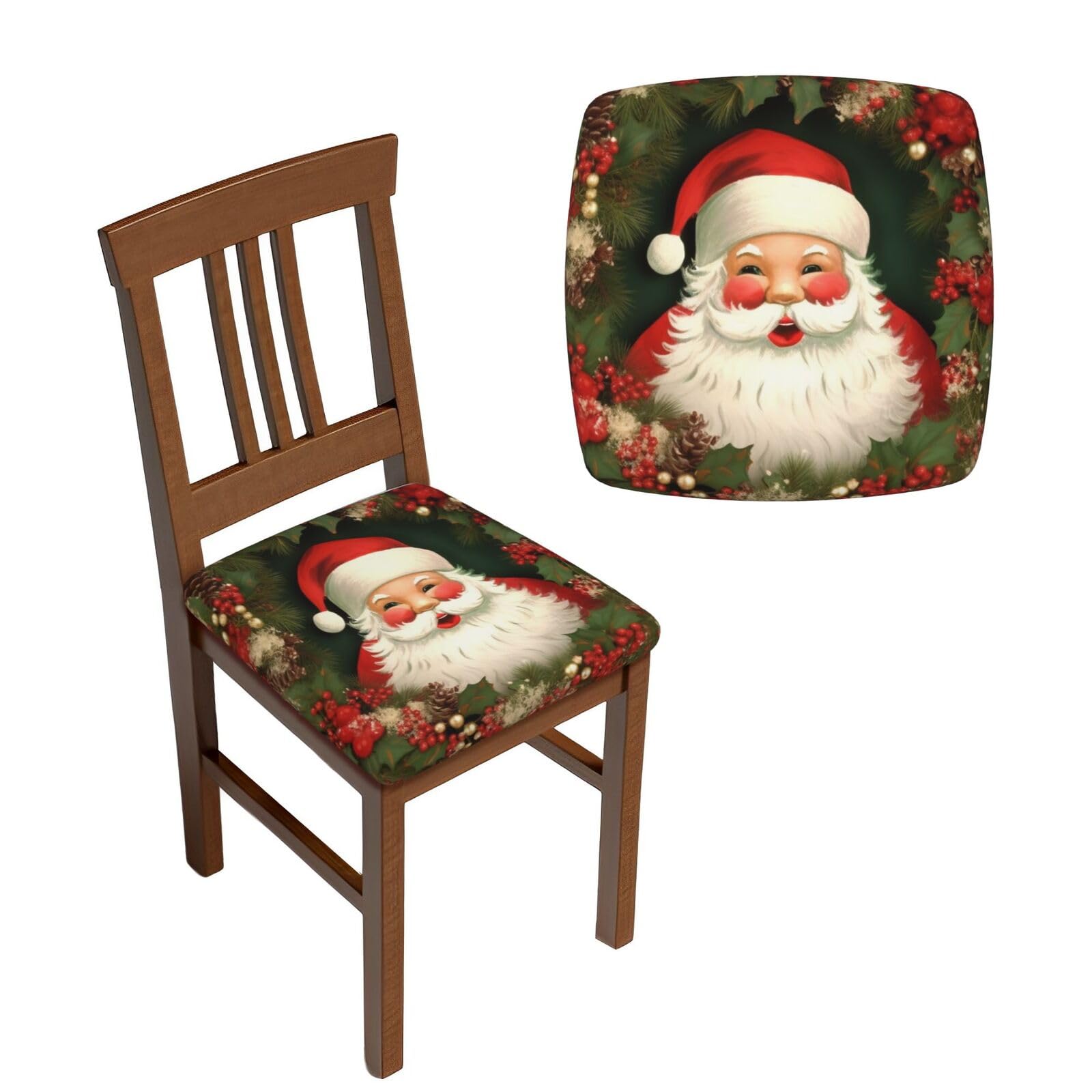 NONHAI 6PCS Dining Chair Seat Covers Set Christmas Holiday Santa Claus Wreath Stretch Removable Chairs Covers Washable Seat Cushion Slipcovers Protector for Dining Room Kitchen Chairs