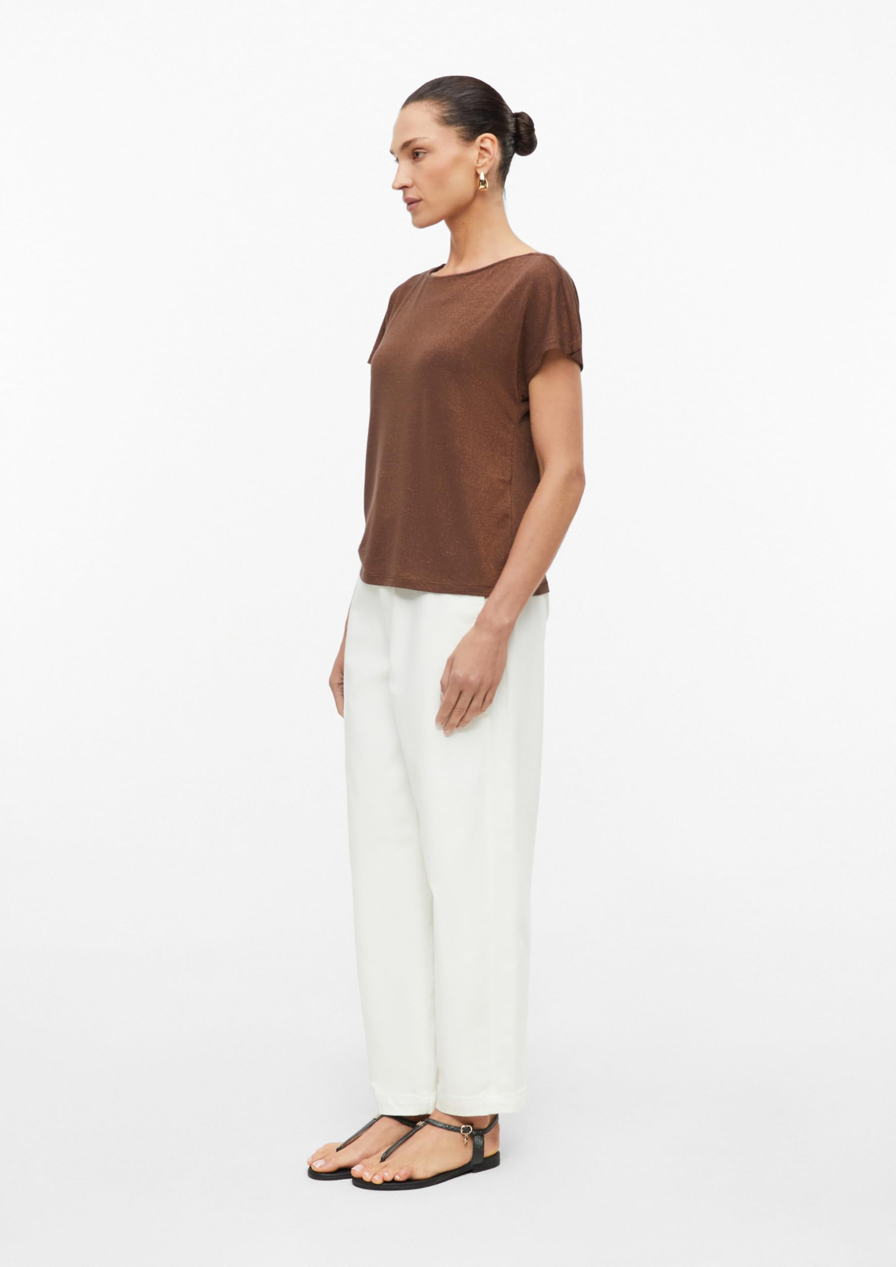 s.Oliver Damen T-Shirt – Jersey, V-Ausschnitt, Regular Fit, schimmernd, Rückenausschnitt