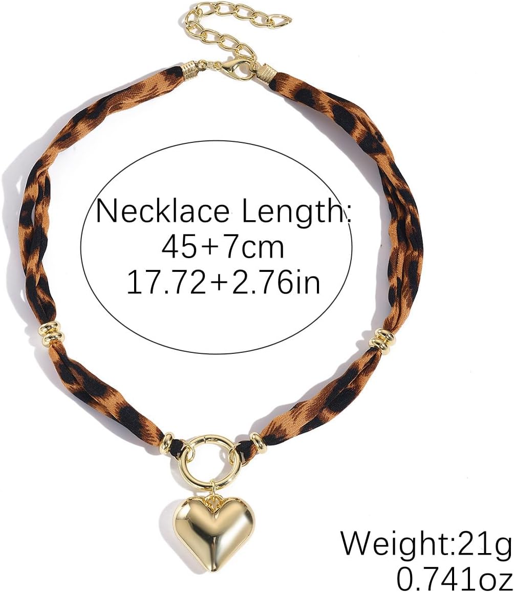 Scarf Necklace with Charm Bandana Necklace with Charms Gold Chunky Heart Bow Ball Cross Flower Starfish Spiral Conch Pendant Necklaces Leopard Necklaces for Women Trendy Jewelry - Image 7