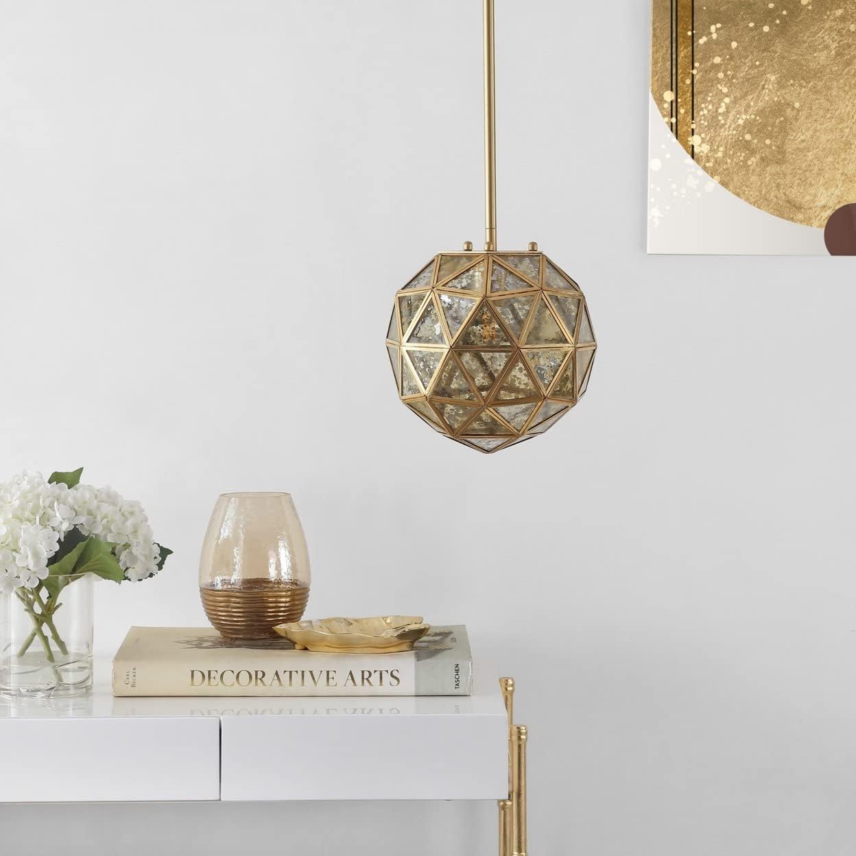 SAFAVIEH Collection Relma Deco Gold Geometric Round Adjustable Pendant Light (LED Bulb Included) PND4108A, Brass