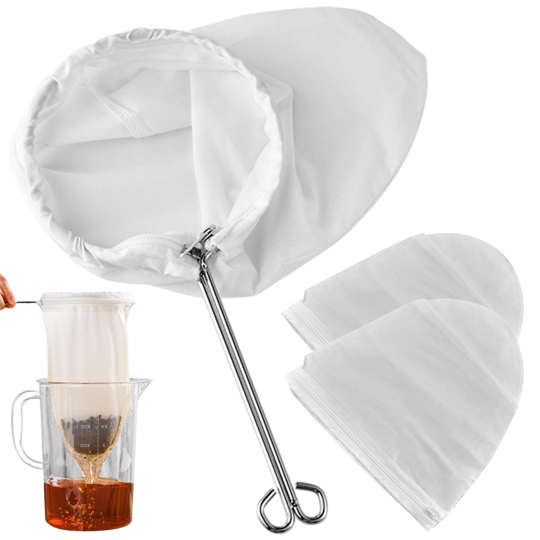 Licsaliwe Nut Milk Bag - 4Pcs Ultra Fine Mesh Cheese Cloth Bag with Steel Ring, Leak-Proof Kitchen Filter for Nut Milk Juice Coffee Yogurt