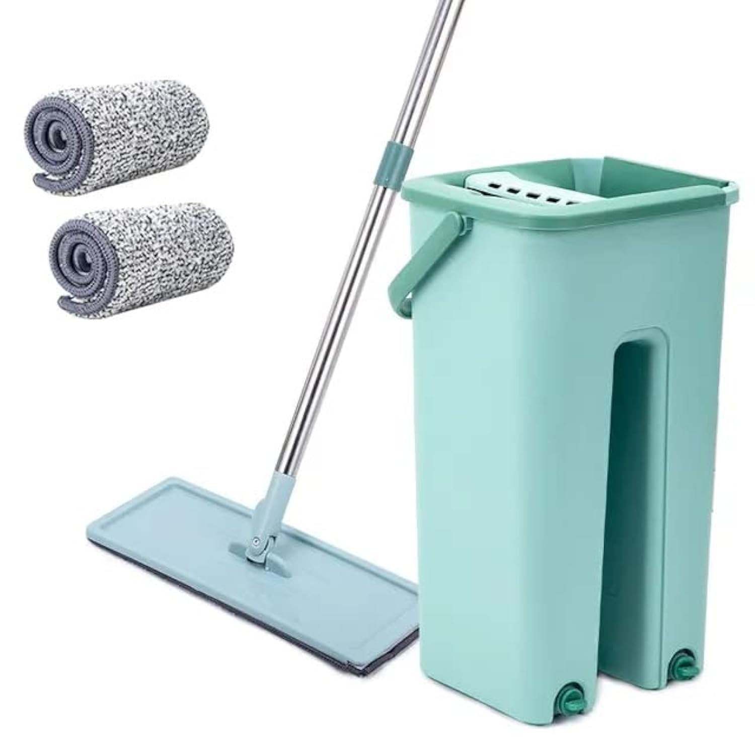 DEEP SLEEP EVERY NIGHT Microfiber Flat Mop With Bucket, Cleaning Squeeze Hand Free Floor Cleaner, Reusable Pads, Stainless Steel Handle, 360° Rotating Head