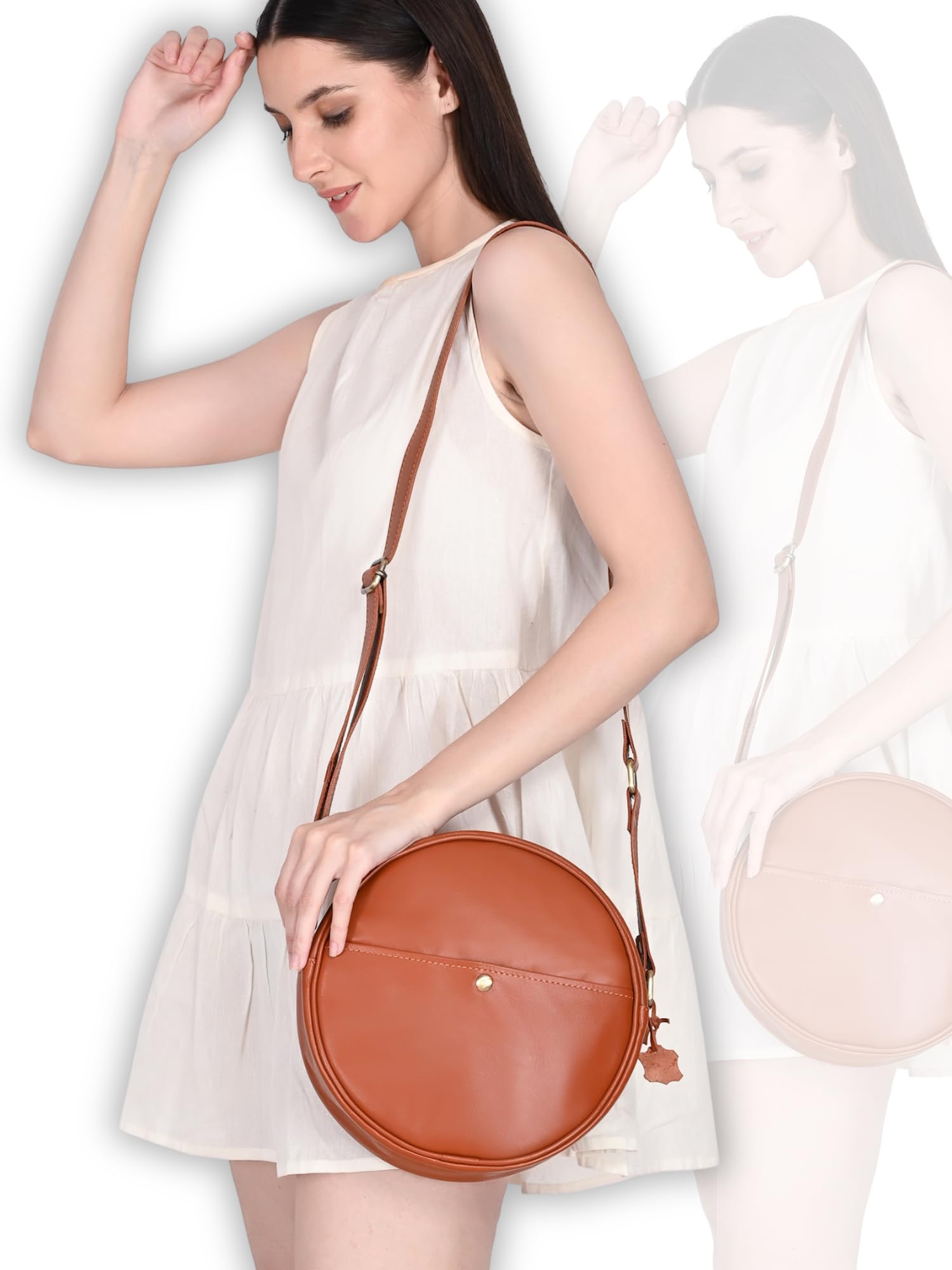 Sacs ronds en cuir urbain pour femme, sacs circulaires pour femmes, sac à bandoulière tendance, petit sac à bandoulière, sac à main de plage, sac à main de voyage, sangle réglable, marron