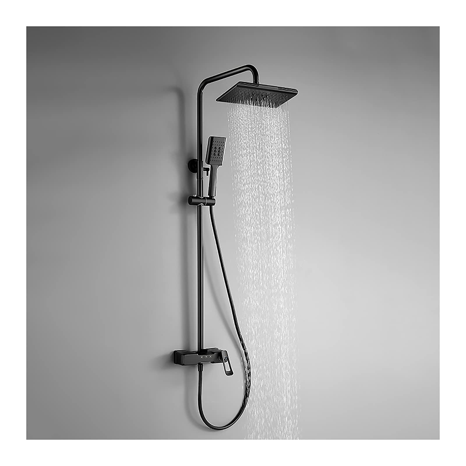 OZBMA Shower System with Tub Spout Faucet Set Wall Mount Single Handle Rainfall Head Handheld Sprayer Set,Chrome (Black A)