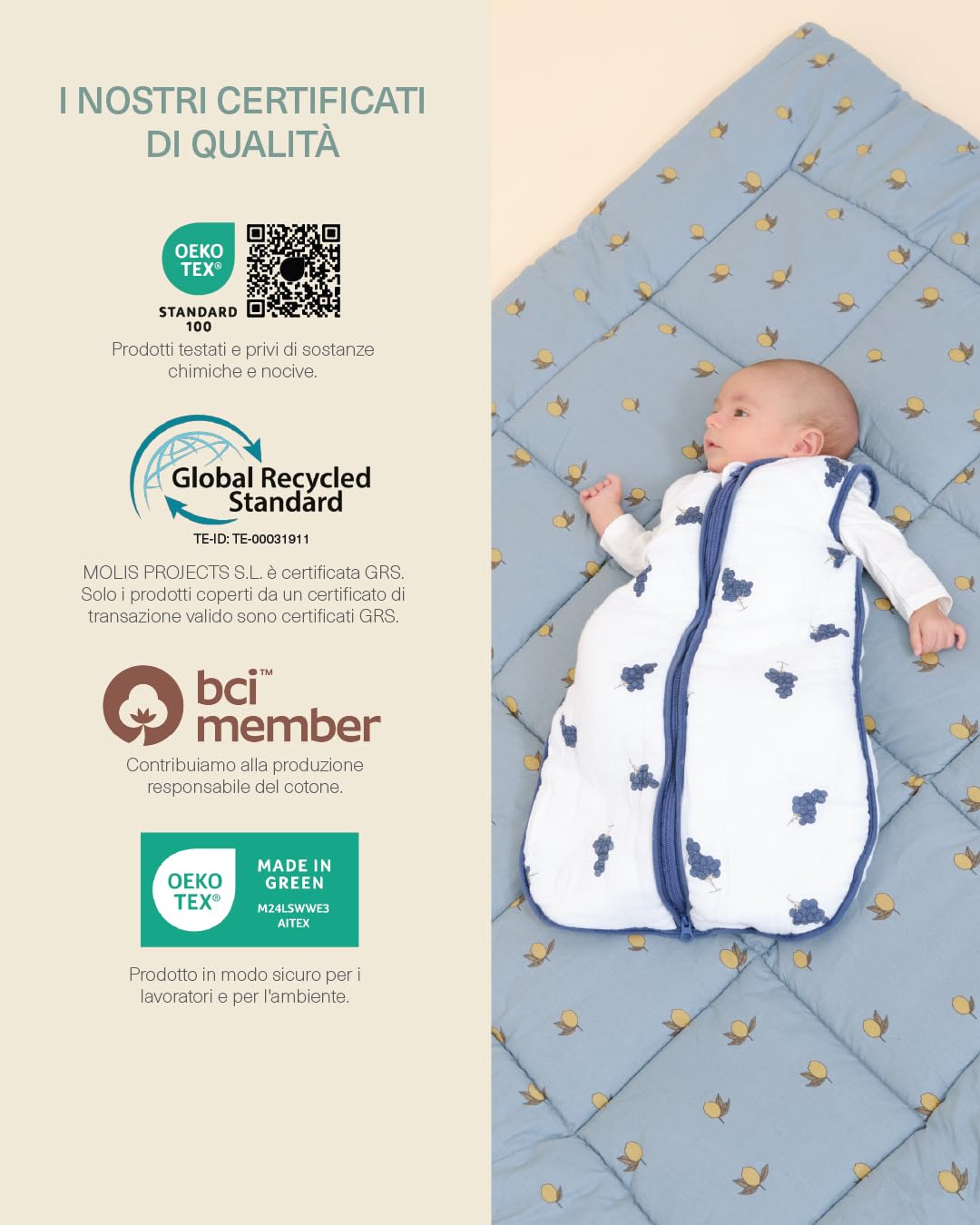 molis&co - Tappeto Gioco Bambini e Neonati 120x120x5cm - Tappeto Morbido Bambini - Tappeto Gioco Neonato Pieghevole, Reversibile e Lavabile - 100% Cotone (OEKO-TEX 100) - Colima