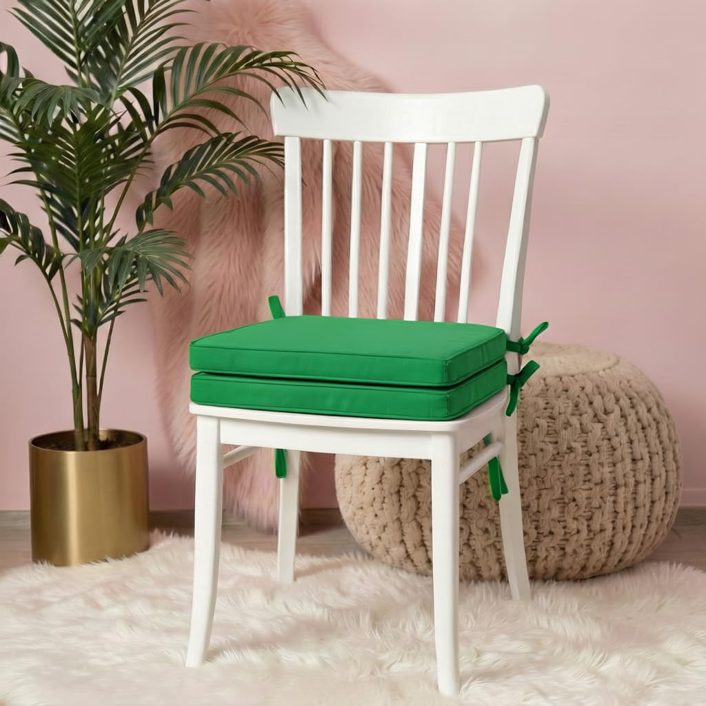 iSTYLE MODE BETTER HOME CHOICE Set Of 2, Water Resistant Chair Cushions With Ties Seat Pads Cushion Pad For Indoors Outdoors Patio Garden Foam Cushion Pad (50 x 44 x 4cm, Dark Green) — image 1