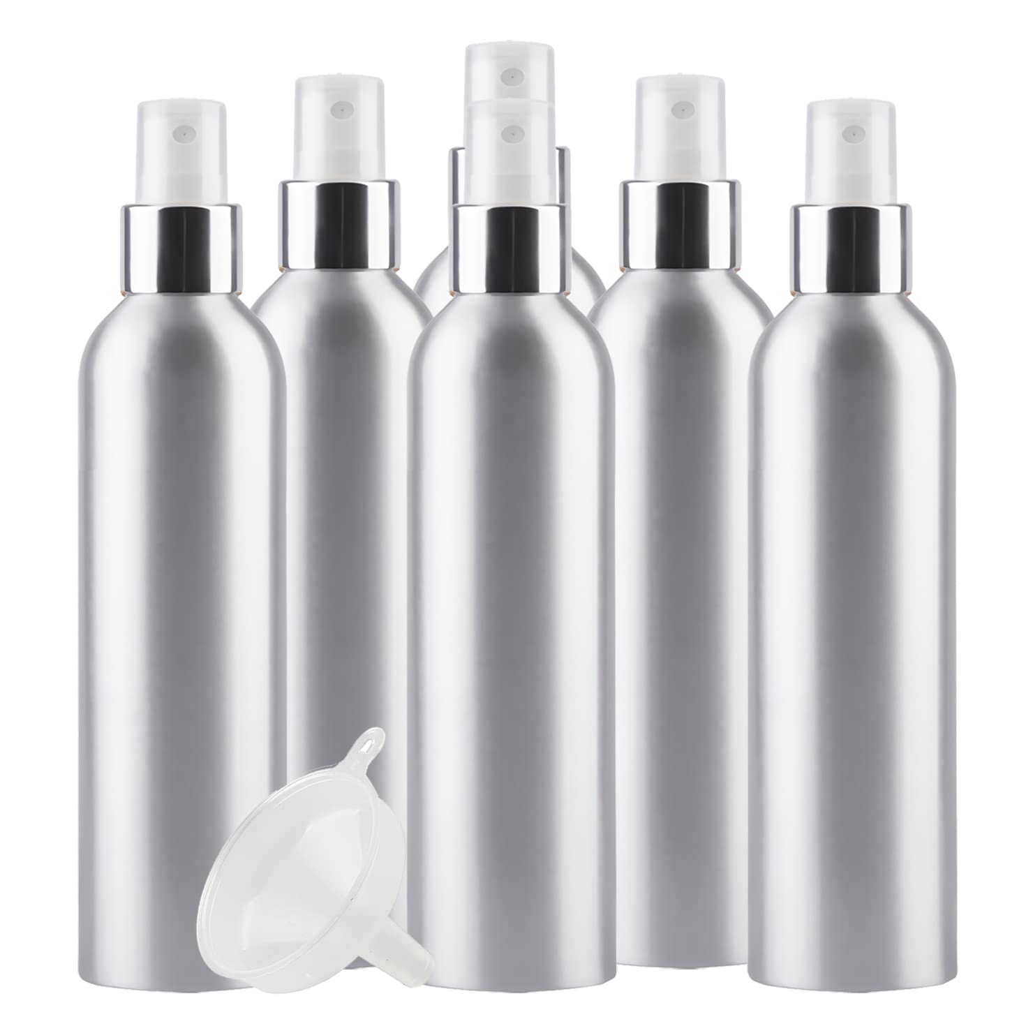 12 Stück 250 ml Leere Aluminium Sprühflasche mit Silber/Weiß Sprühkopf Parfümzerstäuber Feinen Nebel Wassersprüher Zerstäuber Nachfüllbarer für Parfüm Ätherisches Öl, 1x Trichter