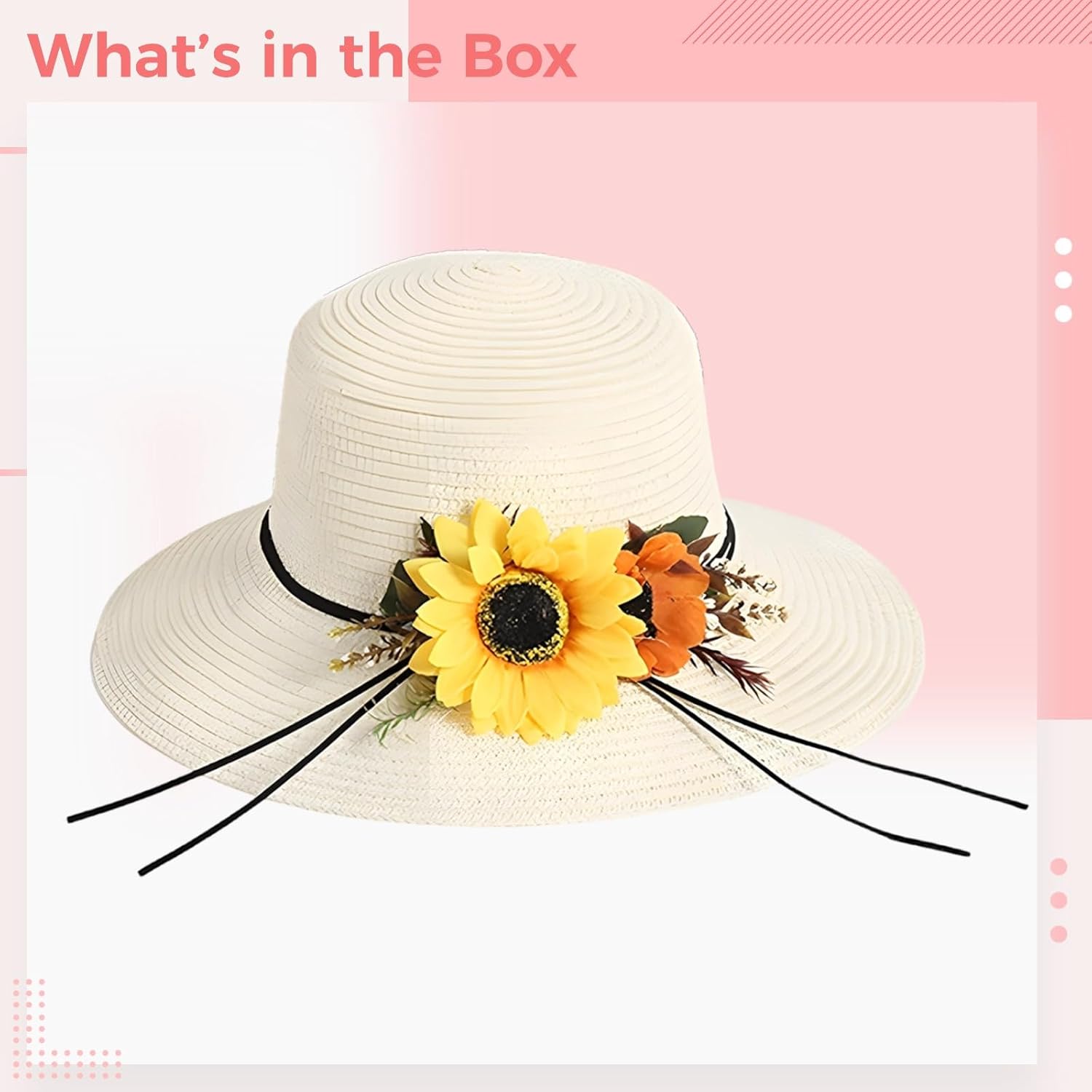 Fisherman Sun Hat With Fake Sunflower, Women'S Wide Brim Straw Beach Hat, Foldable Design