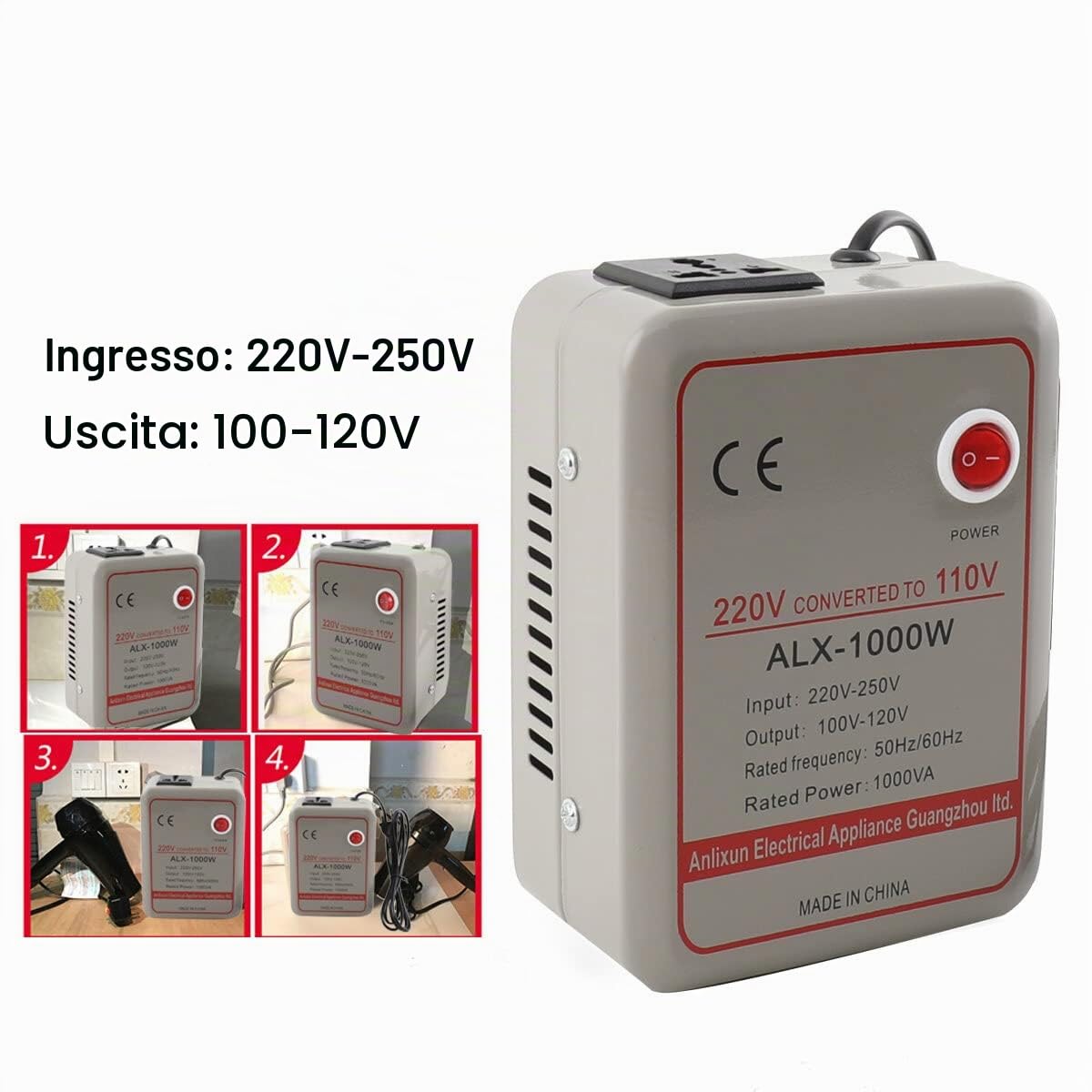 Convertitore trasformatore, trasformatore di tensione, 220 V-250 V a 100 V-120 V, convertitore step down (1000 W)