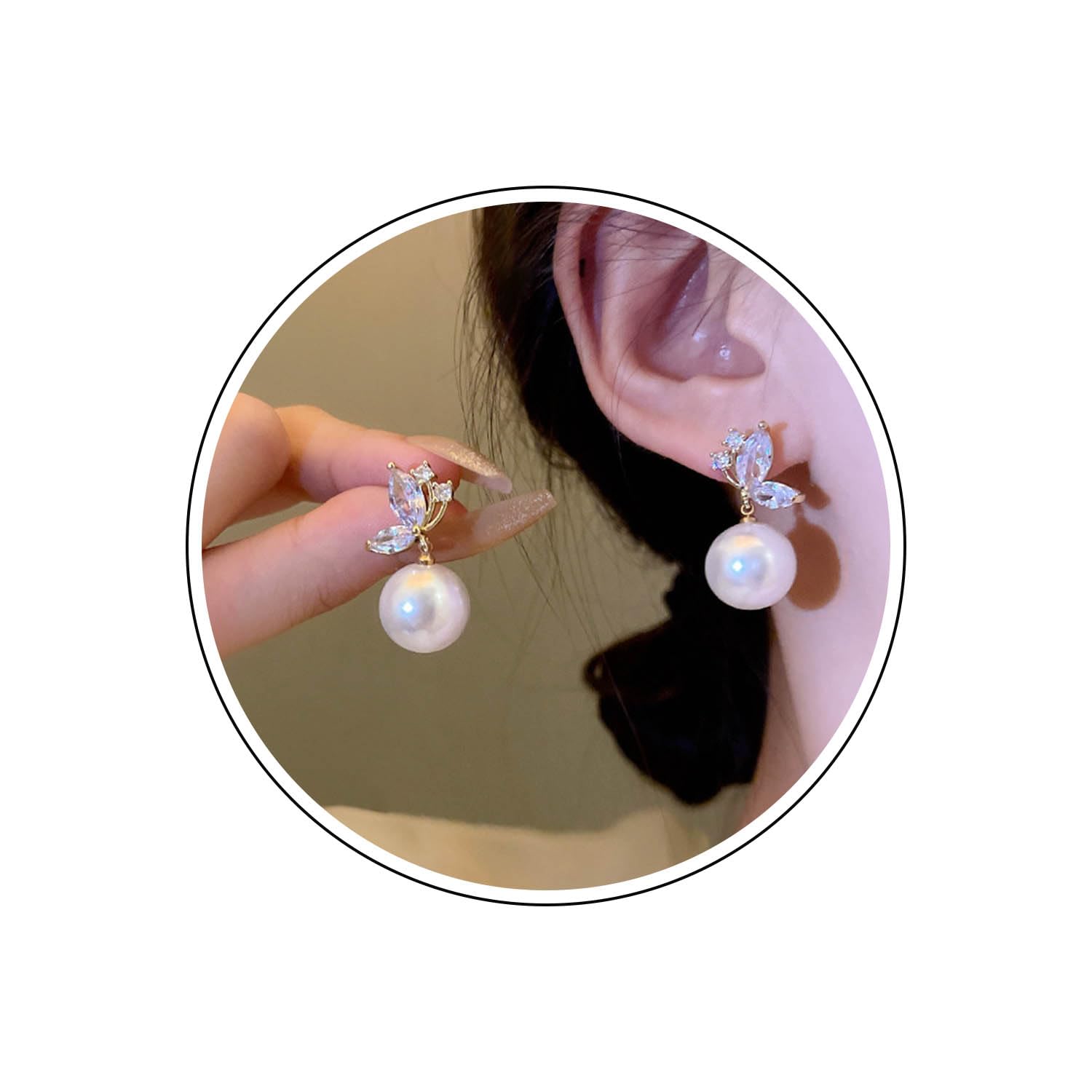 Wendalern Pendientes de la gota de la perla grande de cristal mariposa Stud Boho oro mariposa pendientes de perlas Pendientes colgantes de perlas grandes Joyas de boda para mujeres y niñas