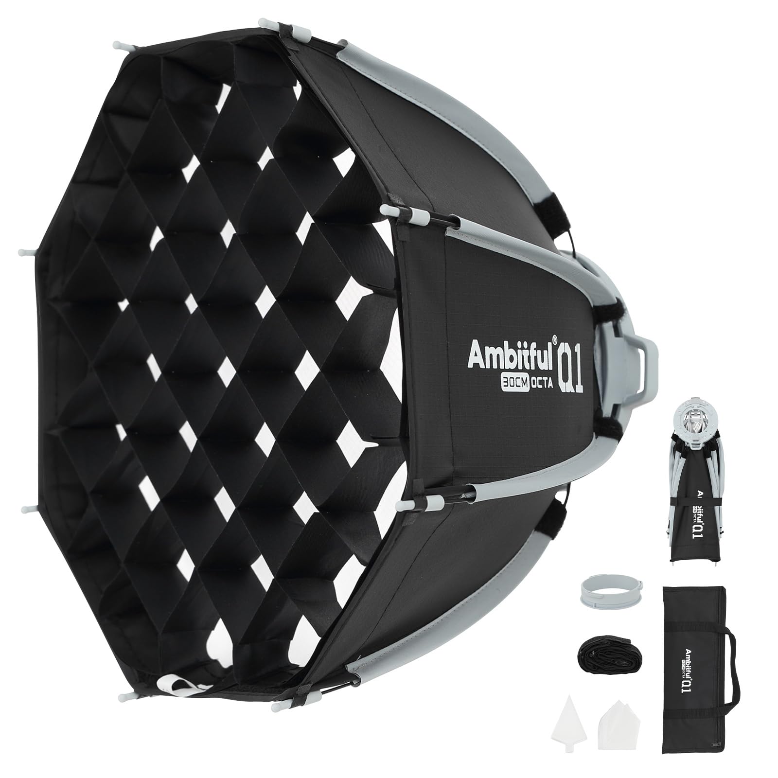AMBITFUL Q1 Softbox de liberación rápida, modificador de iluminación de fotografía, estilos de bola, octa, tira y rebote (soporte Godox, octa de 12 pulgadas)