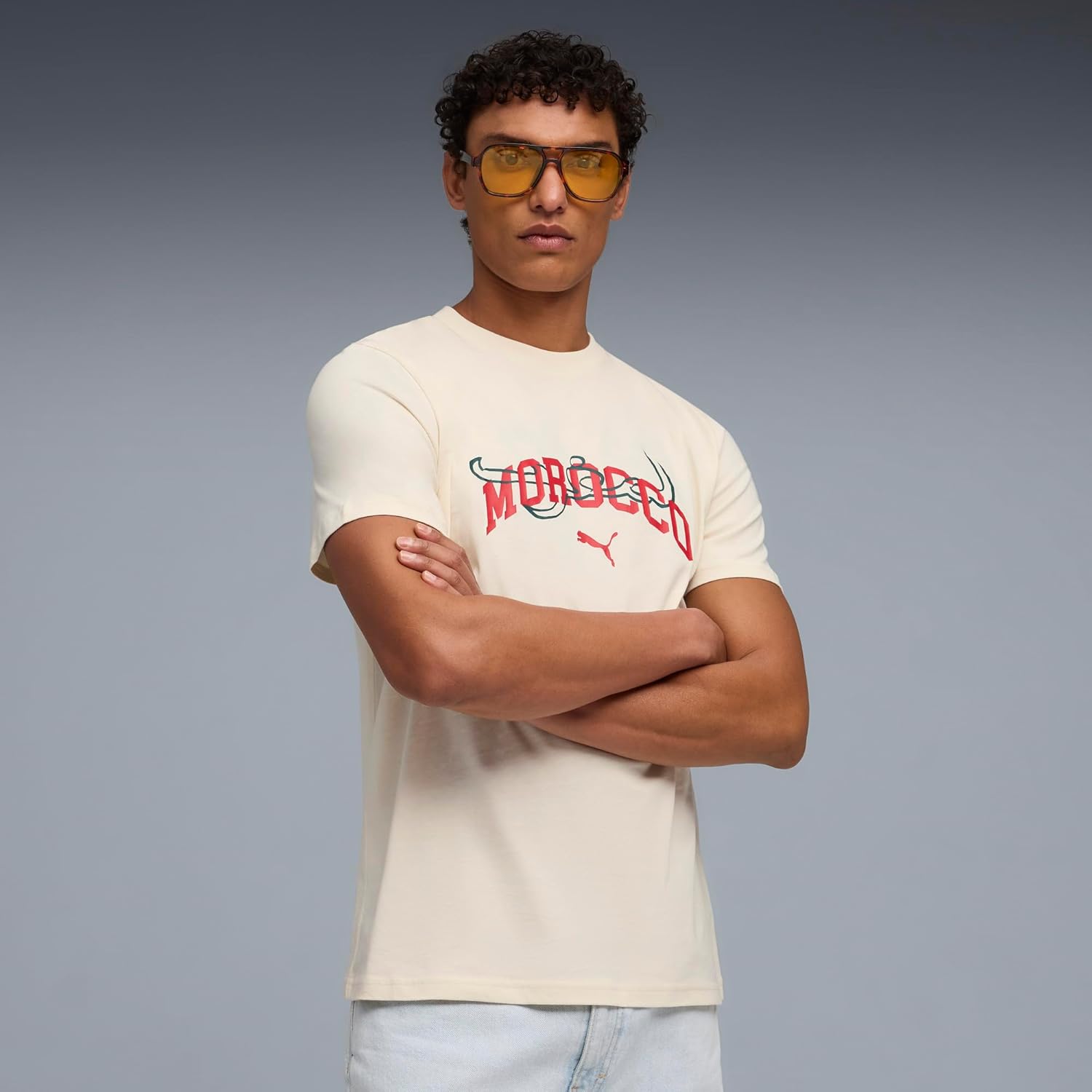 PUMA Mens Morocco Ftblculture Graphic Crew Neck Short Sleeve Casual Tops Casual - White