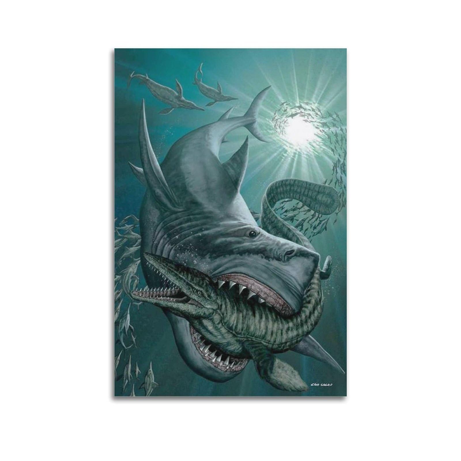 Megalodon Vs Mosasaurus Poster Art Canvas Wall Art Modern Print Home Bedroom Decor 24x36inch(60x90cm)