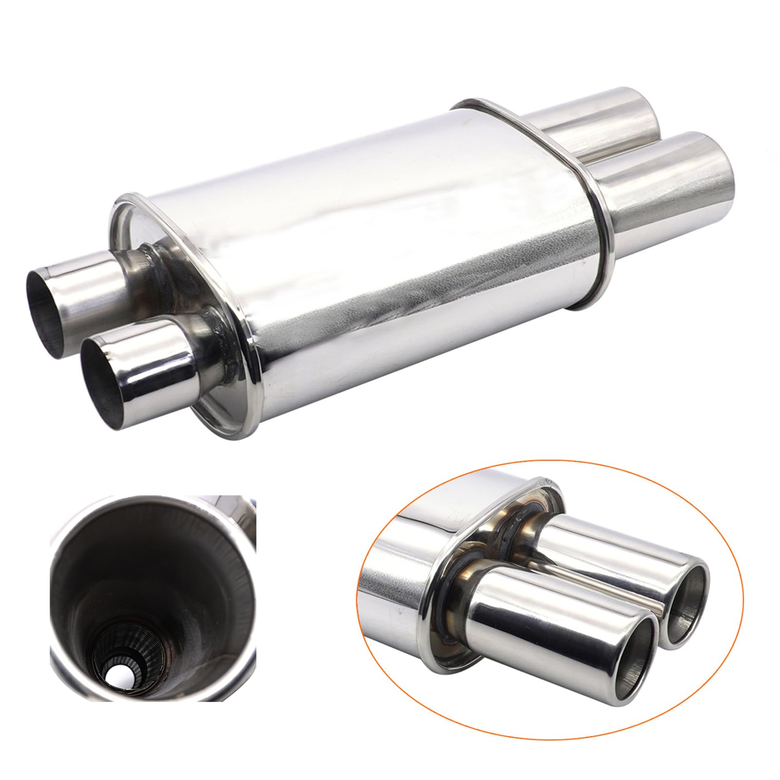 Vechkom Exhaust Muffler 2.5" (63MM) Dual Inlet / 3" (73MM) Dual Outlet