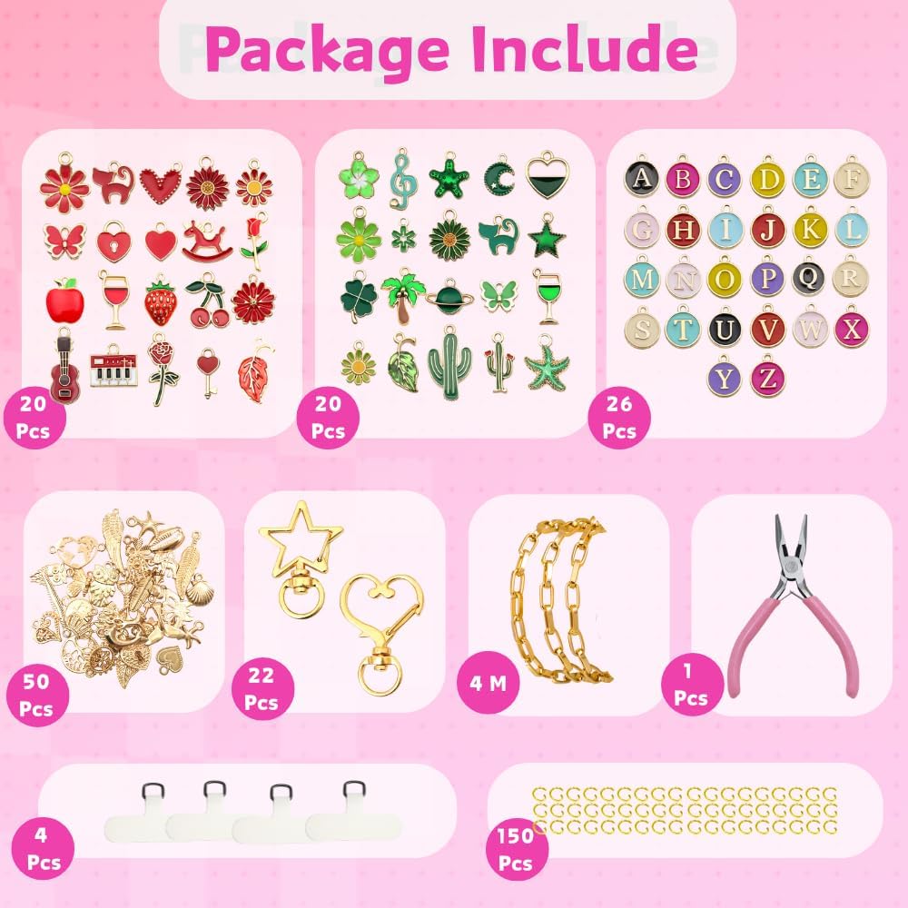 Maerolre 295Pcs Keychain Making Kit,Colorful Charms,Gold Keychain Parts with Jump Rings, Snap Hooks, Extender Chain,Bag Charm Kit Complete DIY Craft Accessories for Adults Women - Image 2