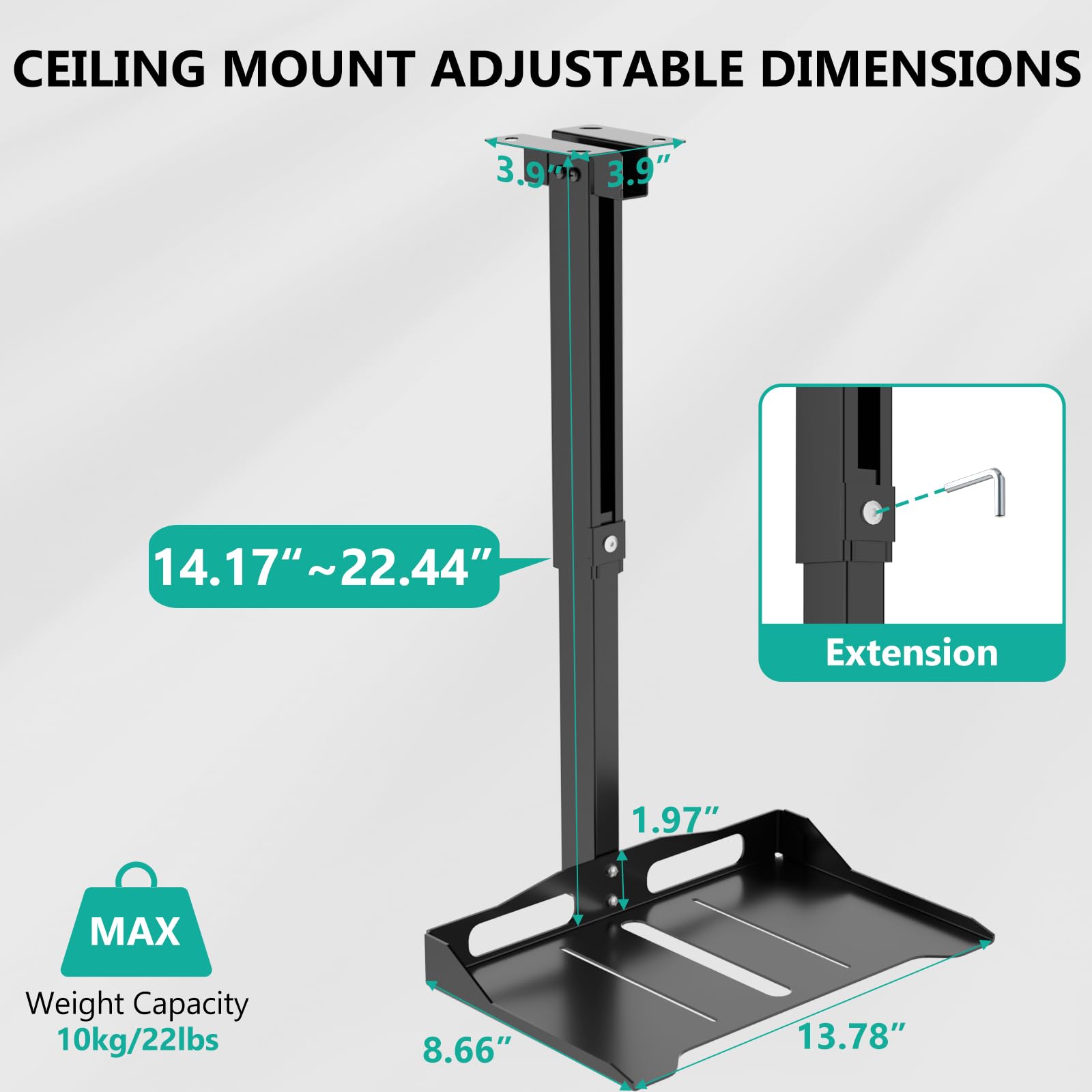 WALI Support de Plafond Réglable en Hauteur pour Vidéoprojecteur, Montage Mural et Plafond, Charge jusqu'à 10 kg