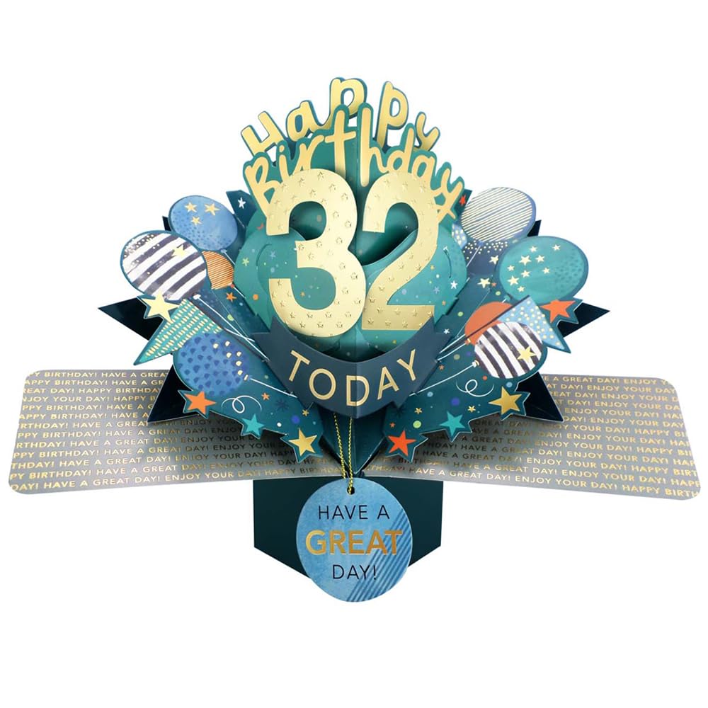 32 Today Happy 32nd Birthday Pop-Up Greeting Card Love Kate's Pop Up Cards Him Design POP237MC32 — image 1