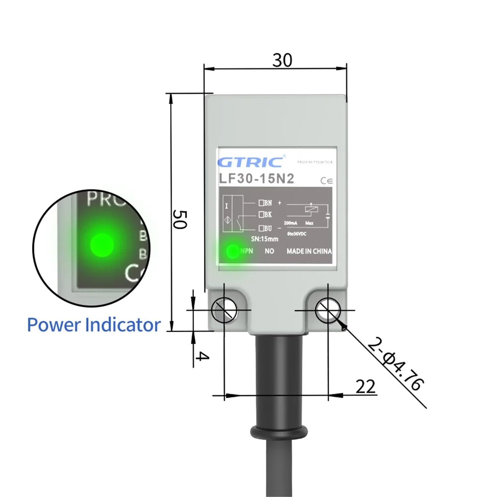 TL-N10MC1 indukcyjny czujnik zbliżeniowy NPN PNP 10-30 VDC 3-żyłowy IP67 Smart Square metalowy przełącznik powierzchnia wykrywania 30 x 30 mm 1 sztuka (15 mm DC 3wire PNP NO)