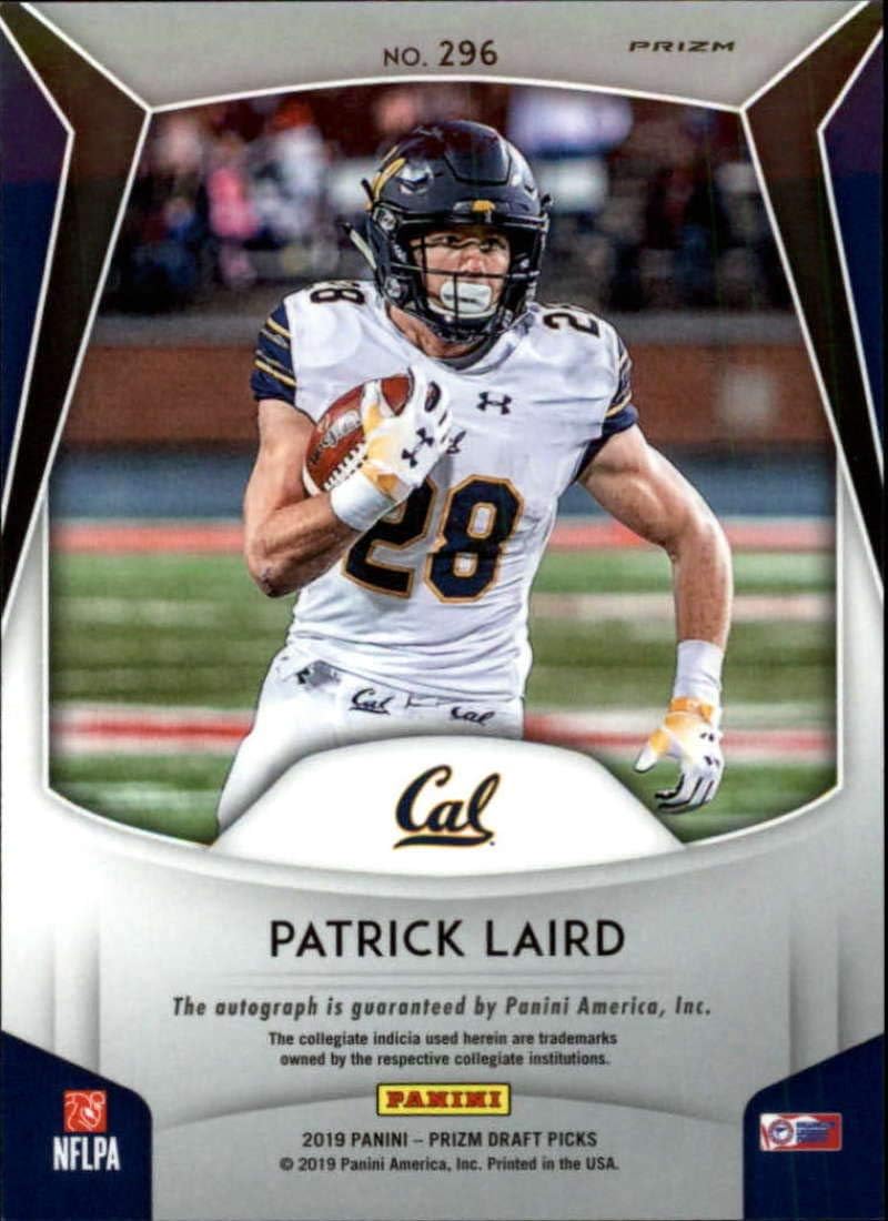 2019 Prizm Draft Picks Football Silver Prizm Autograph #296 Patrick Laird Cal Golden Bears RC Rookie Auto Panini NFL Collegiate Card