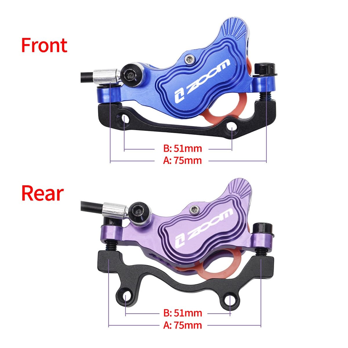Set di Freni Idraulici a Disco in Alluminio a 4 pistoncini per e-Bike, Anteriori e Posteriori, 900 mm/1550 mm, compatibili con rotori da 160 mm, per MTB, BMX, eBike e XC (Viola).