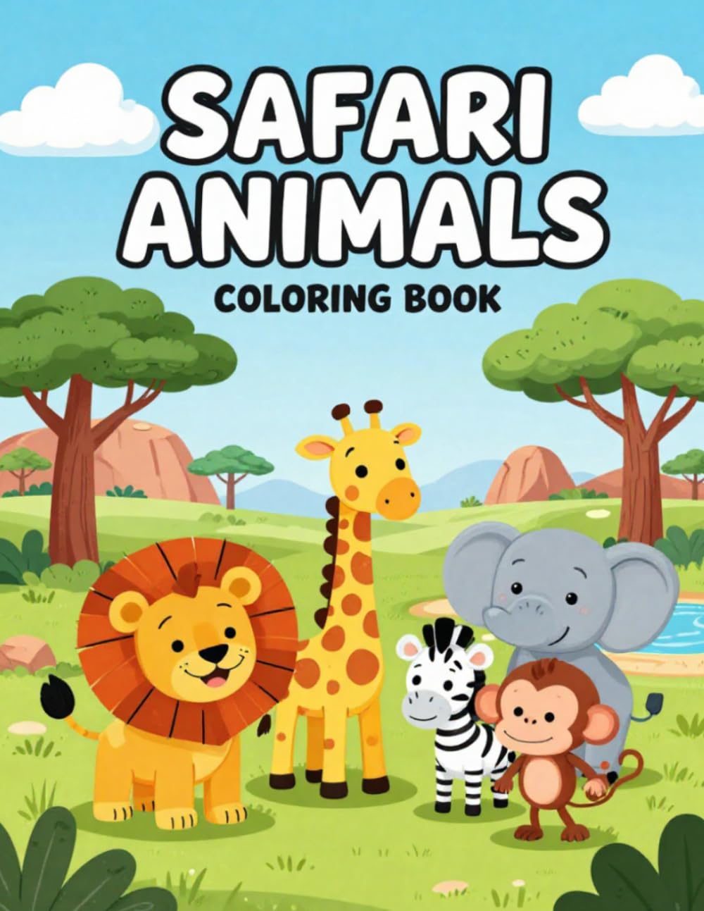 Safari Animals Coloring Book for Kids Ages 3-5: 50 Big, Bold & Easy Animal Coloring Pages for Toddlers and Preschoolers