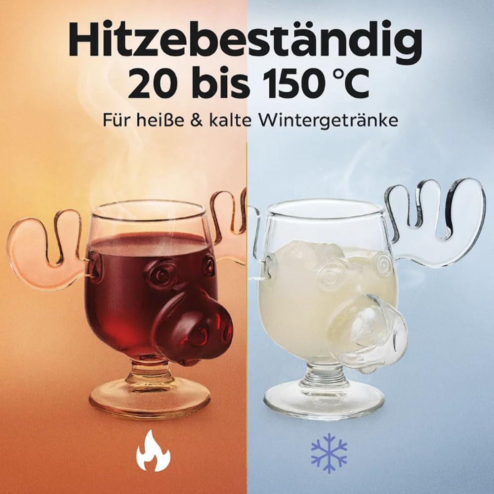 Generisch Elchgläser Set – Weihnachtsgläser 300ml Hoch & Niedrig, Moose Christmas Glass, Elk Glasses Christmas Mug, Eierlikör Gläser für Winterdrinks (3 PC Kurzstielglas)