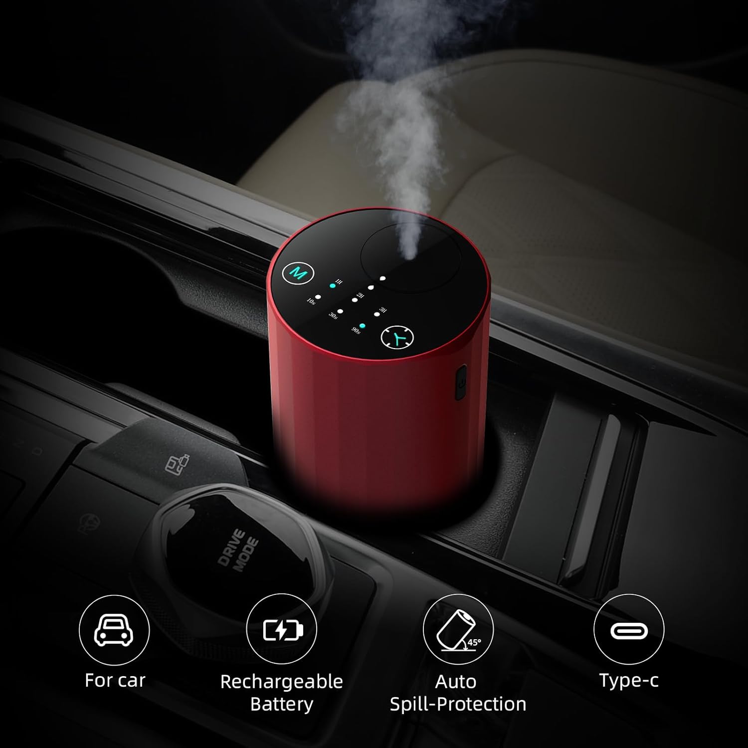 Waterless Essential Oil Diffuser Aromatherapy Scent Diffusers for Home Large Room, Bedroom, Car, Office, Desk, Battery Operated Mini Portable Air Freshener (red)