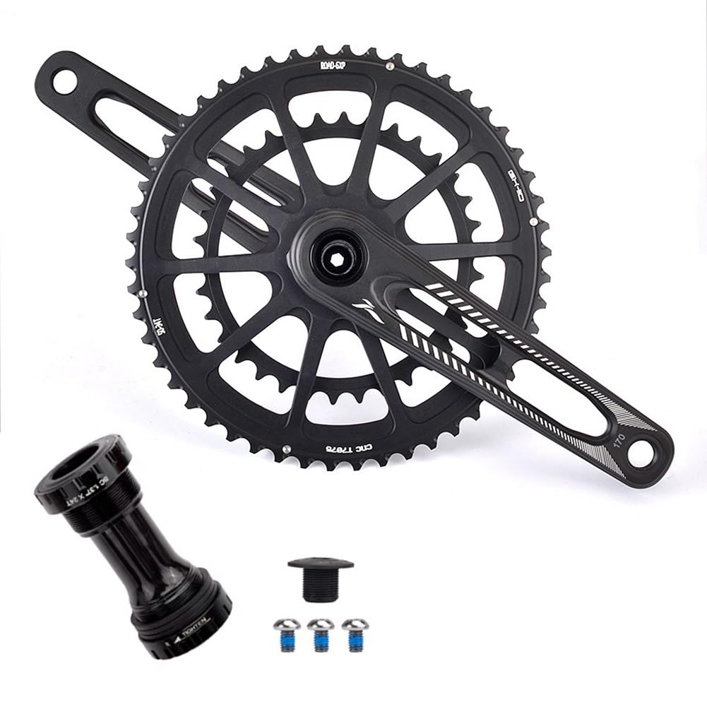 Guarnitura per Bici da Strada da 170 mm con Doppia velocità 50-34T/52-36T/53-39T, pedivella scheletrica Integrata Cava per BMX Pieghevole BSA BB 7-12S, Nera.