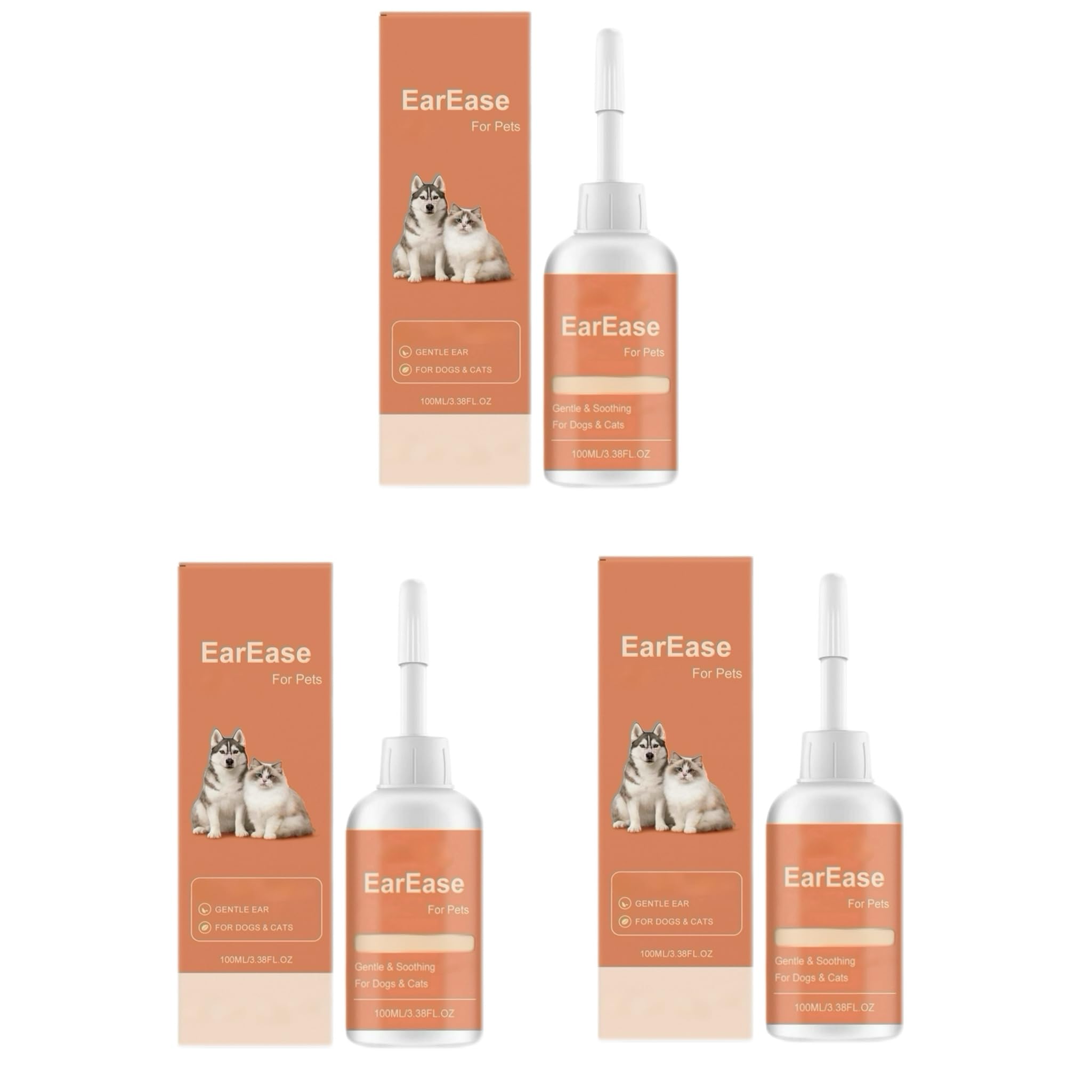 Limpiador de oídos natural para perros y gatos | Limpiador diario suave para cera, suciedad y mal olor | Kit de aseo hidratante para perros pequeños y grandes,3Pcs