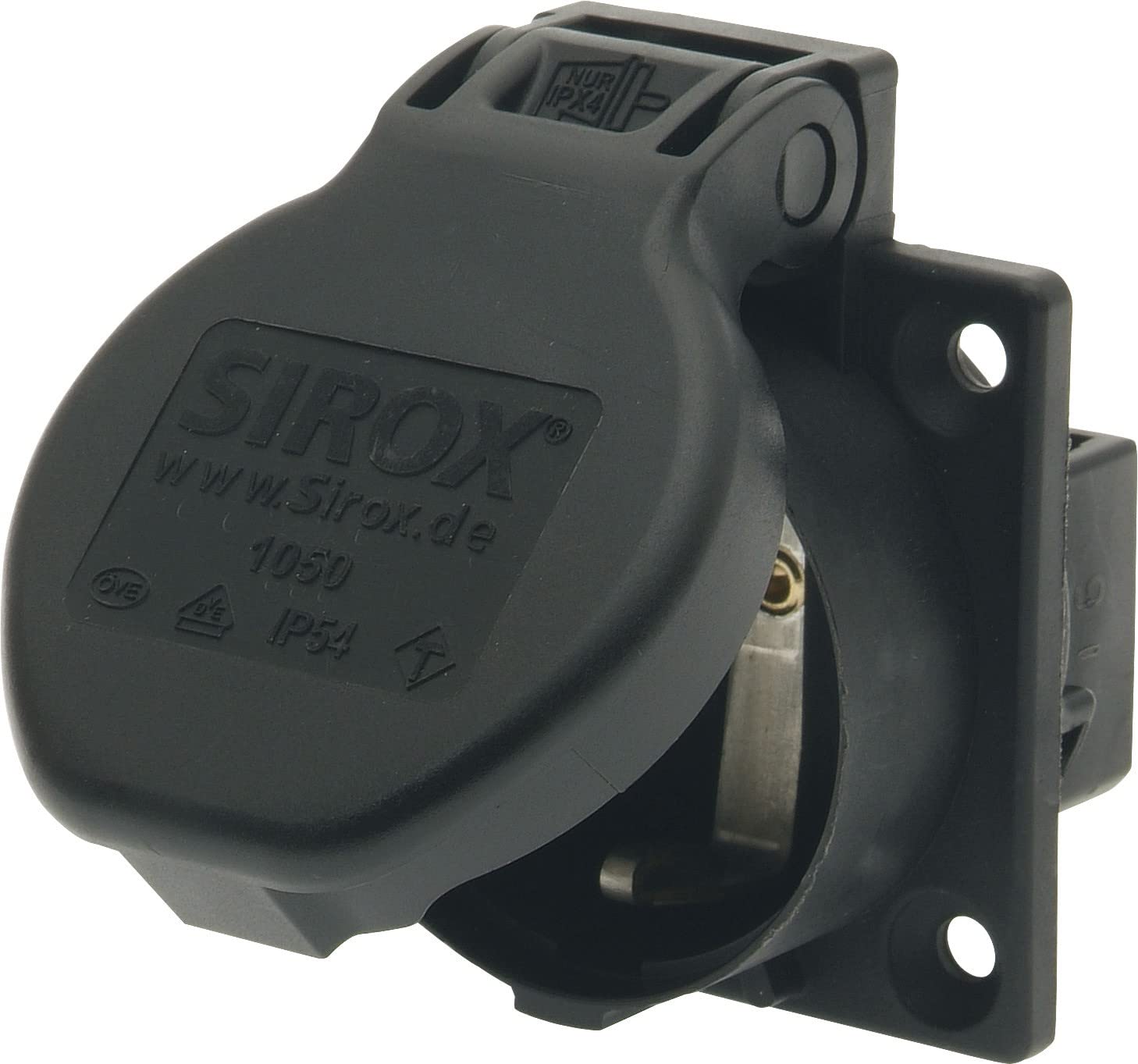 SiRoX Protective Contact Built-in Socket IP54, 250 V 16 A, Black, with Nickel-Plated Contacts, Large Hinged Cover - Image 2
