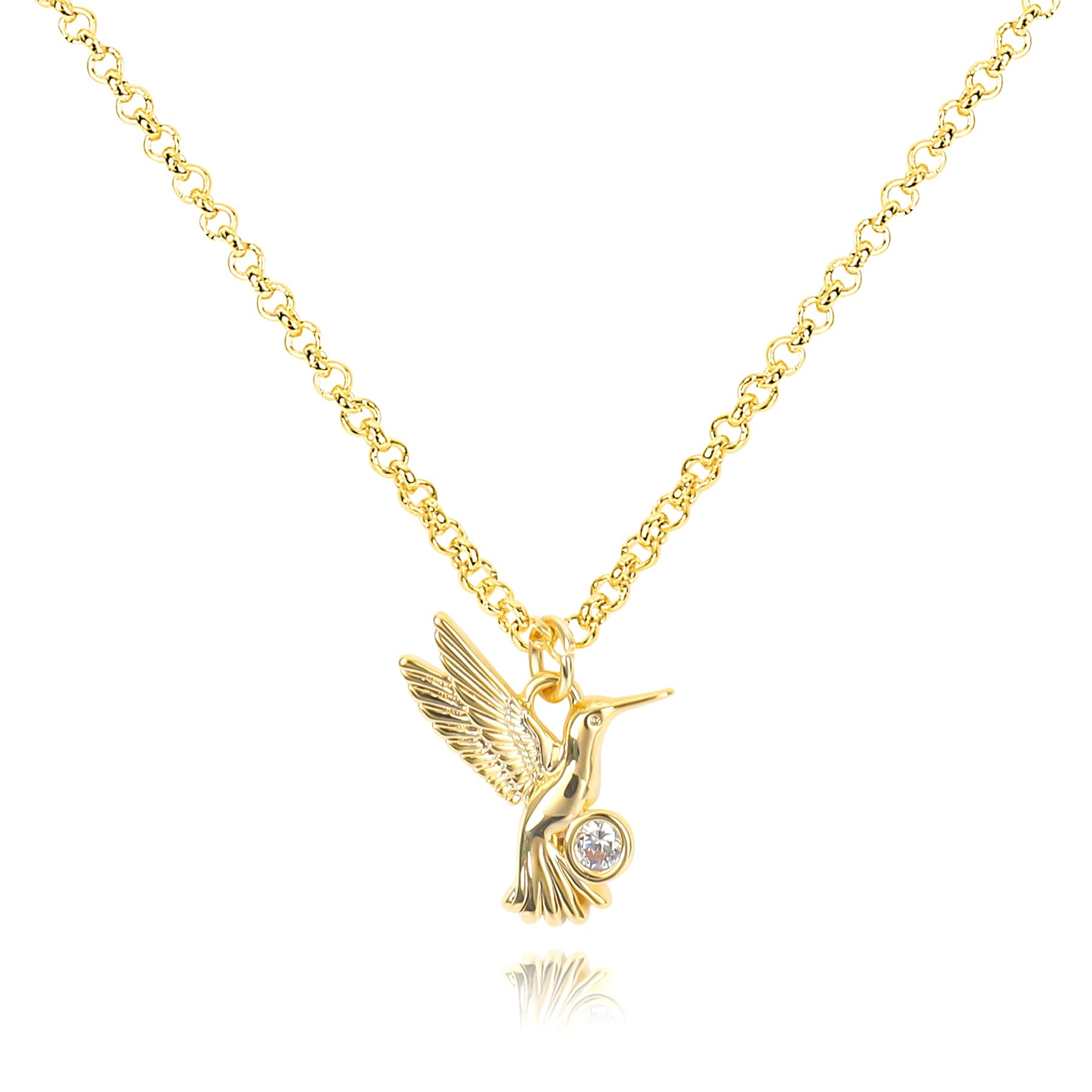 Fire beetleGold Pendant Necklace for Women 14K Gold Plated Flower Mushroom Hummingbird Airplane North Star Charm Necklace with CZ Adjustable Chain Simple Statement Necklace Trendy Jewelry Gift for Women Men