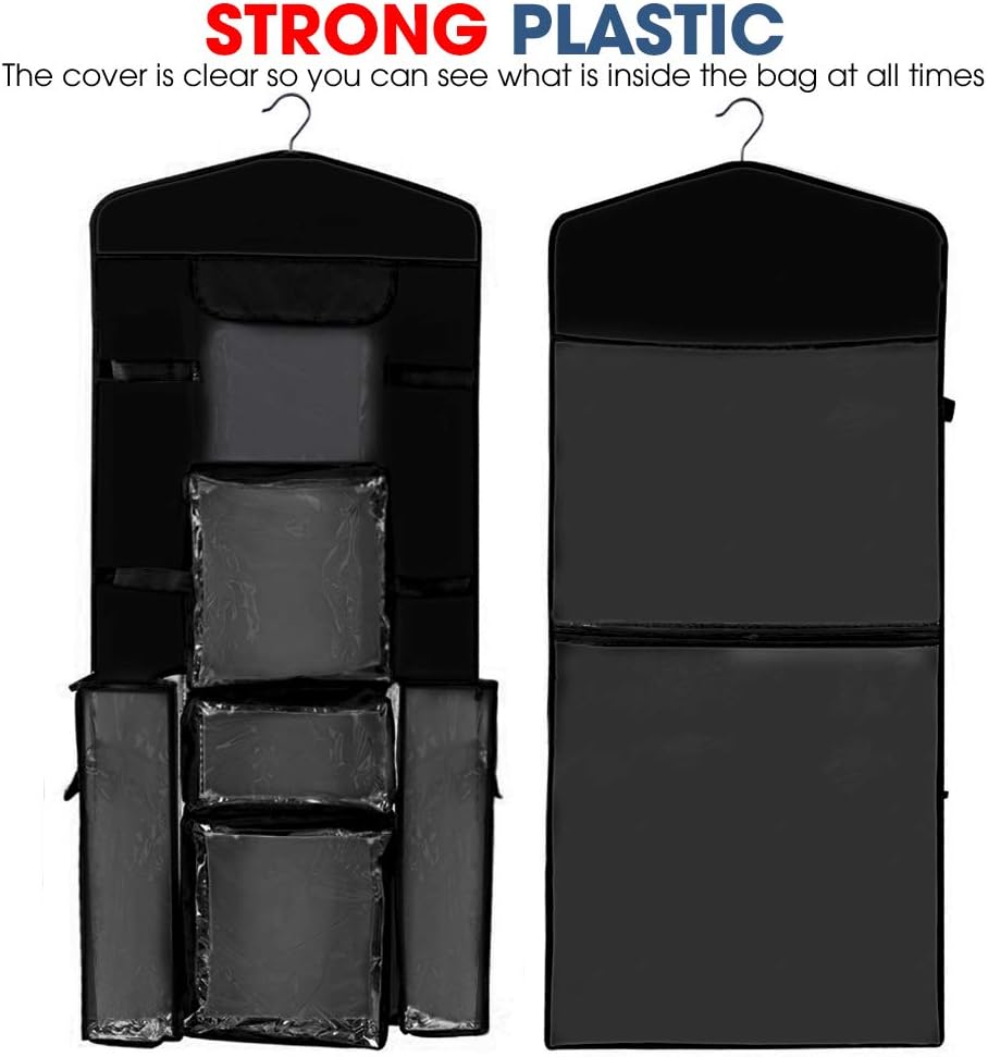 ProPik Hanging Double Sided Wrapping Paper Storage Organizer With Multiple Pockets Organize Your Gift Wrap, Gift Bags Bows Ribbons 40"X17" Fits 40 Inch Rolls Clear PVC Bag (Black) - Image 2