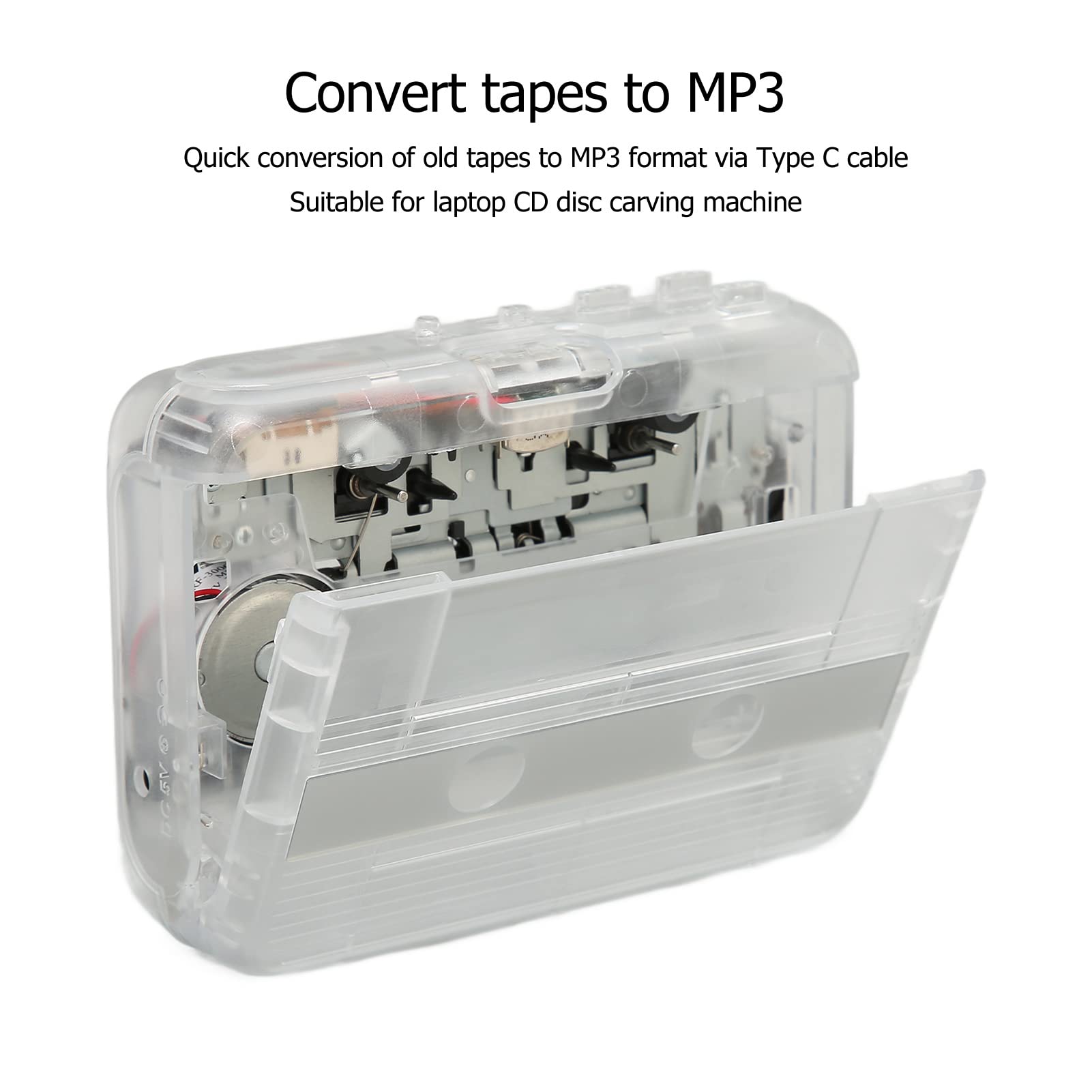 Sanpyl Cassette Player with Earphone, Transparent Retro Portable Cassette Tape Player, Cassette Tape to MP3 Player with 3.5mm Headphone Jack, Auto Reverse, for Laptops and PCs