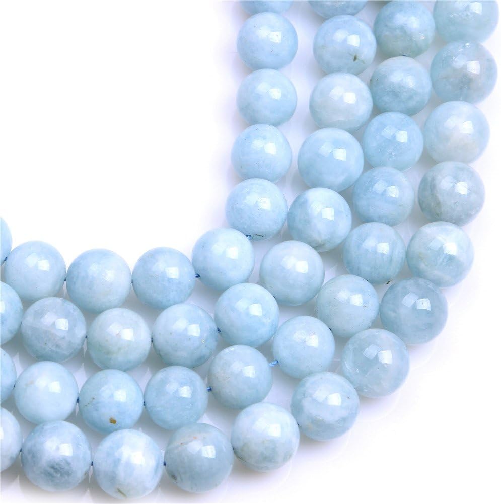 SHG Store 12mm Natural Round Blue Aquamarine Gemstone Loose Beads Strand 15 Inch Beads for Jewelry Making