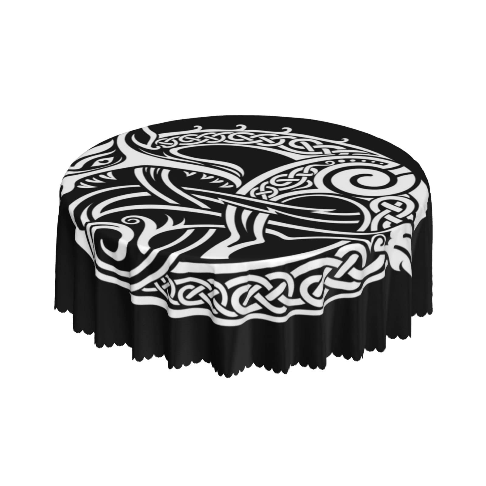 Lsjuee Viking Symbol Beast Black Round Tablecloth 60 Inch Printed Washable Tablecloth for Dining Party Holiday Fall Home Decorative