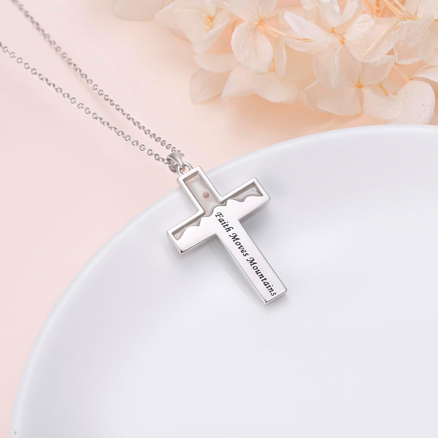 Ladytree Mustard Seed Cross Necklace for Women Sterling Silver Faith Moves Mountains Pendant with Created Turquoise Religious Inspirational Christian Jewelry Gift