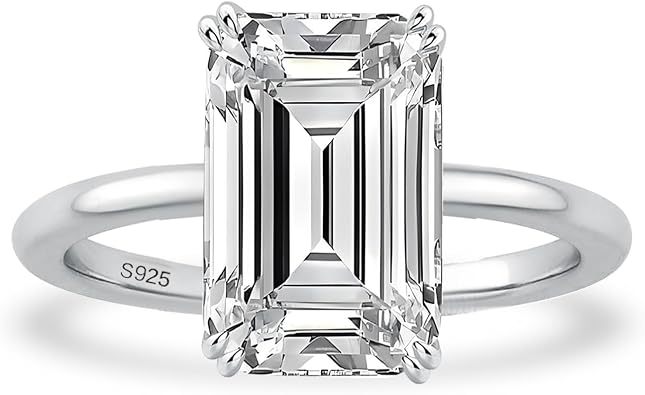 PAFIDDY 5CT Silver Emerald Cut Engagement Rings for Women